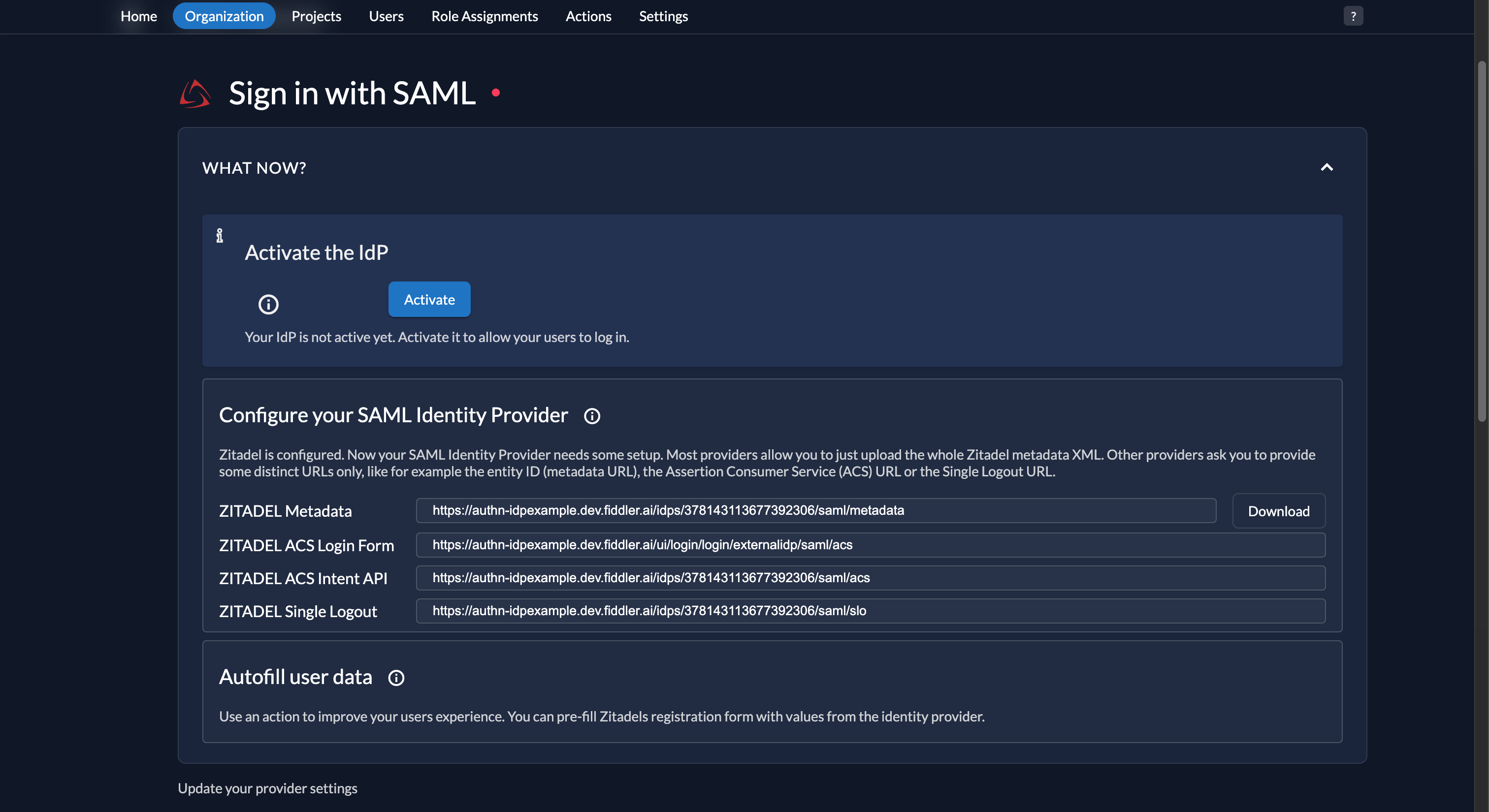 Fiddler AuthN console SAML IdP URLs required for PingOne configuration