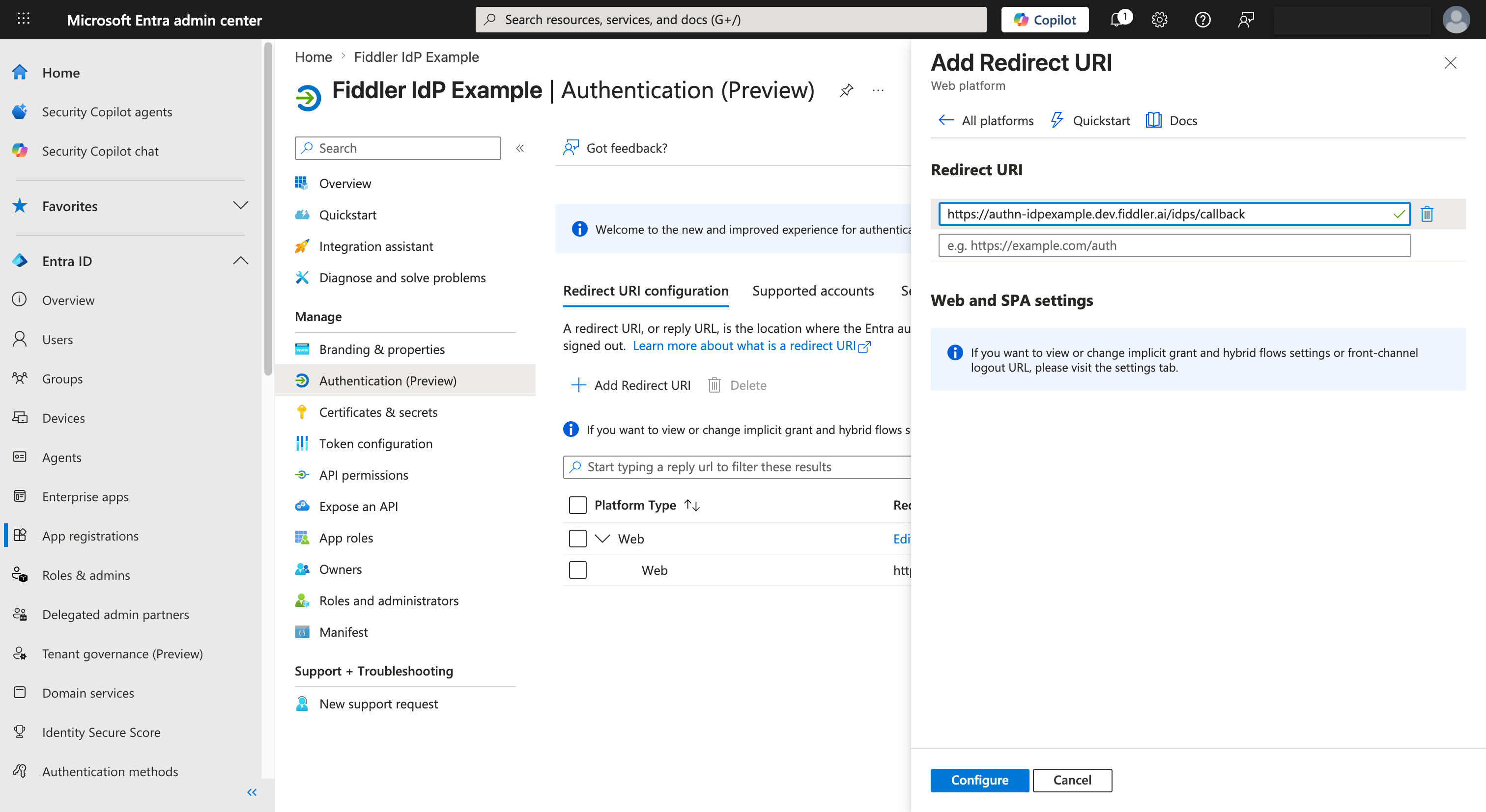 Microsoft Entra ID add second redirect URI