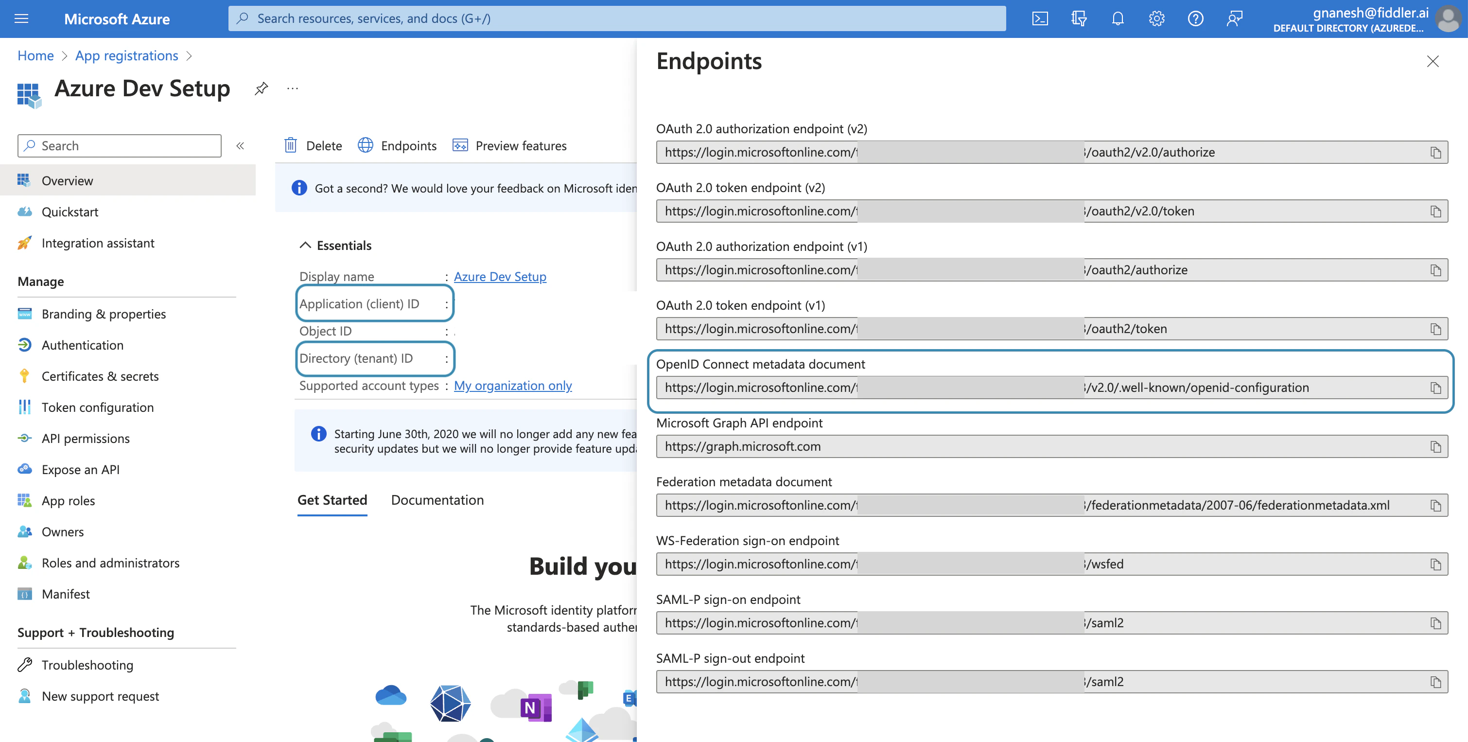 OpenID Connect metadata Document can be found under Endpoints under the overview section.