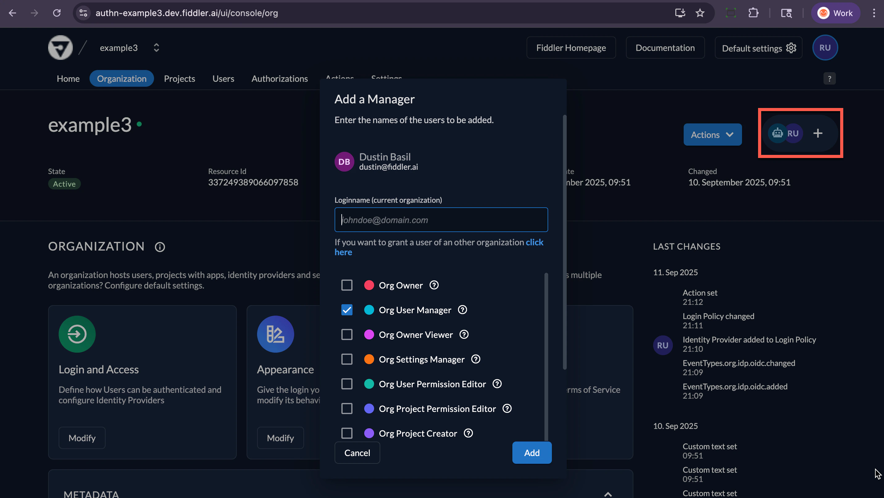 AuthN console role assignment modal