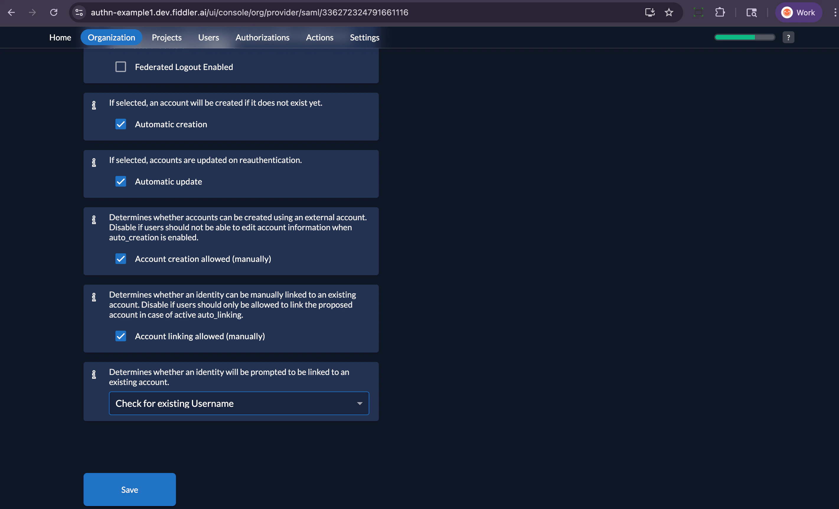 Fiddler AuthN console additional required settings