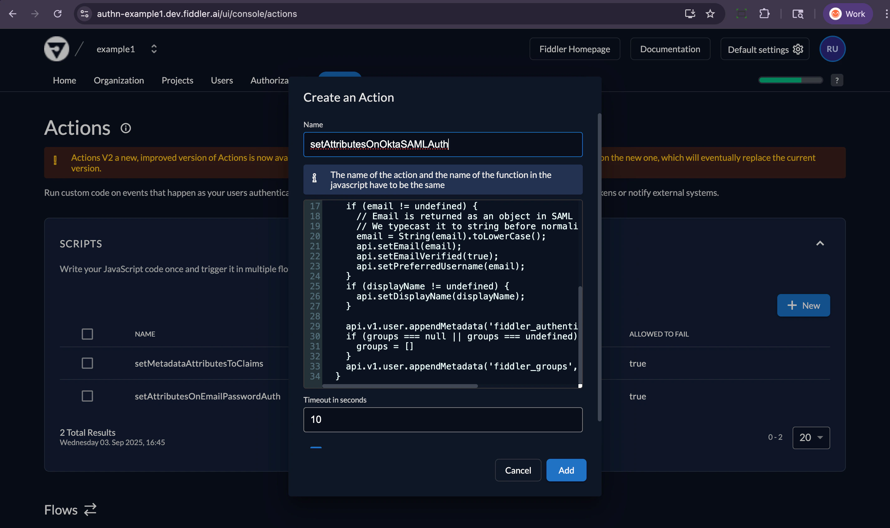 Fiddler AuthN console new custom Action script