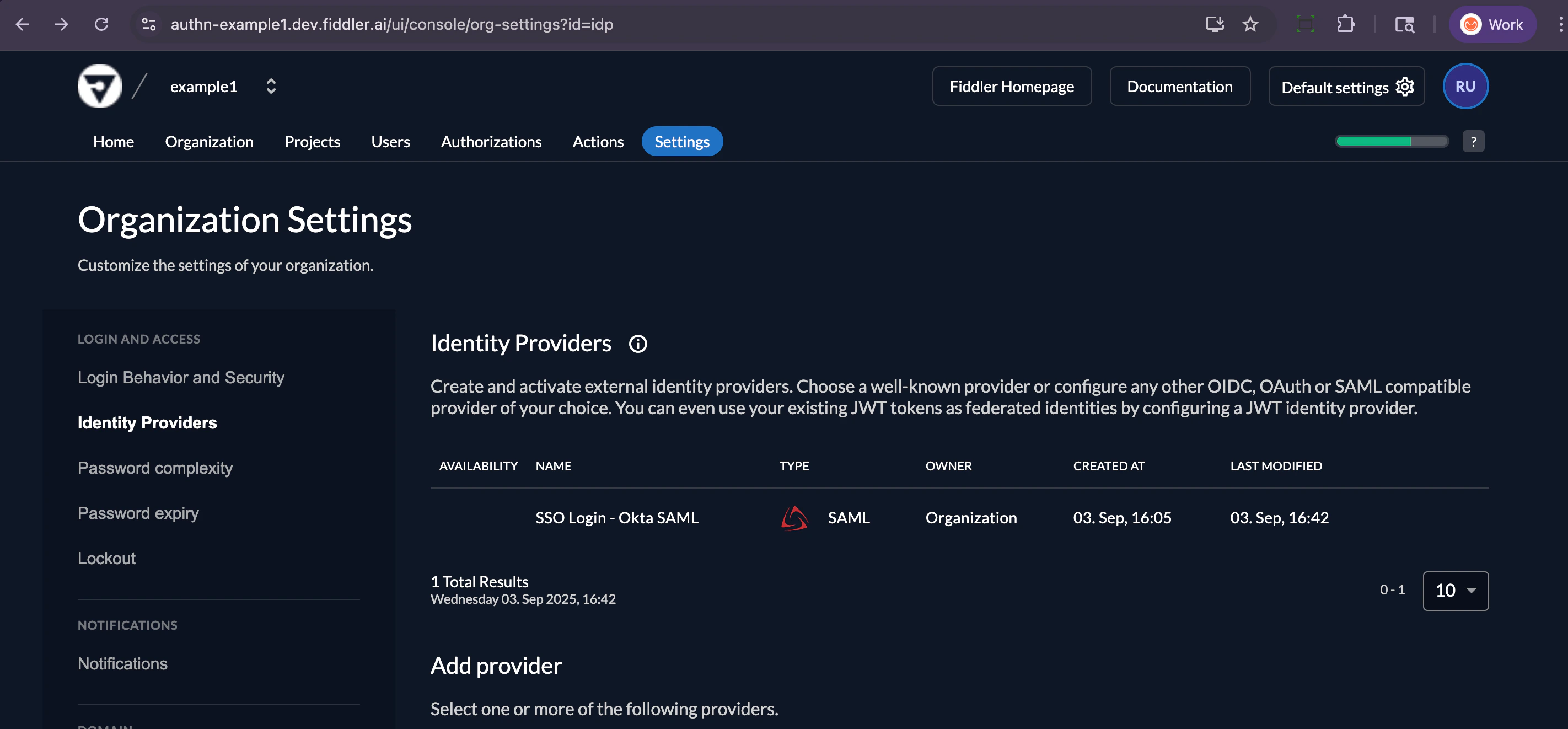 Fiddler AuthN console saving new SAML IdP