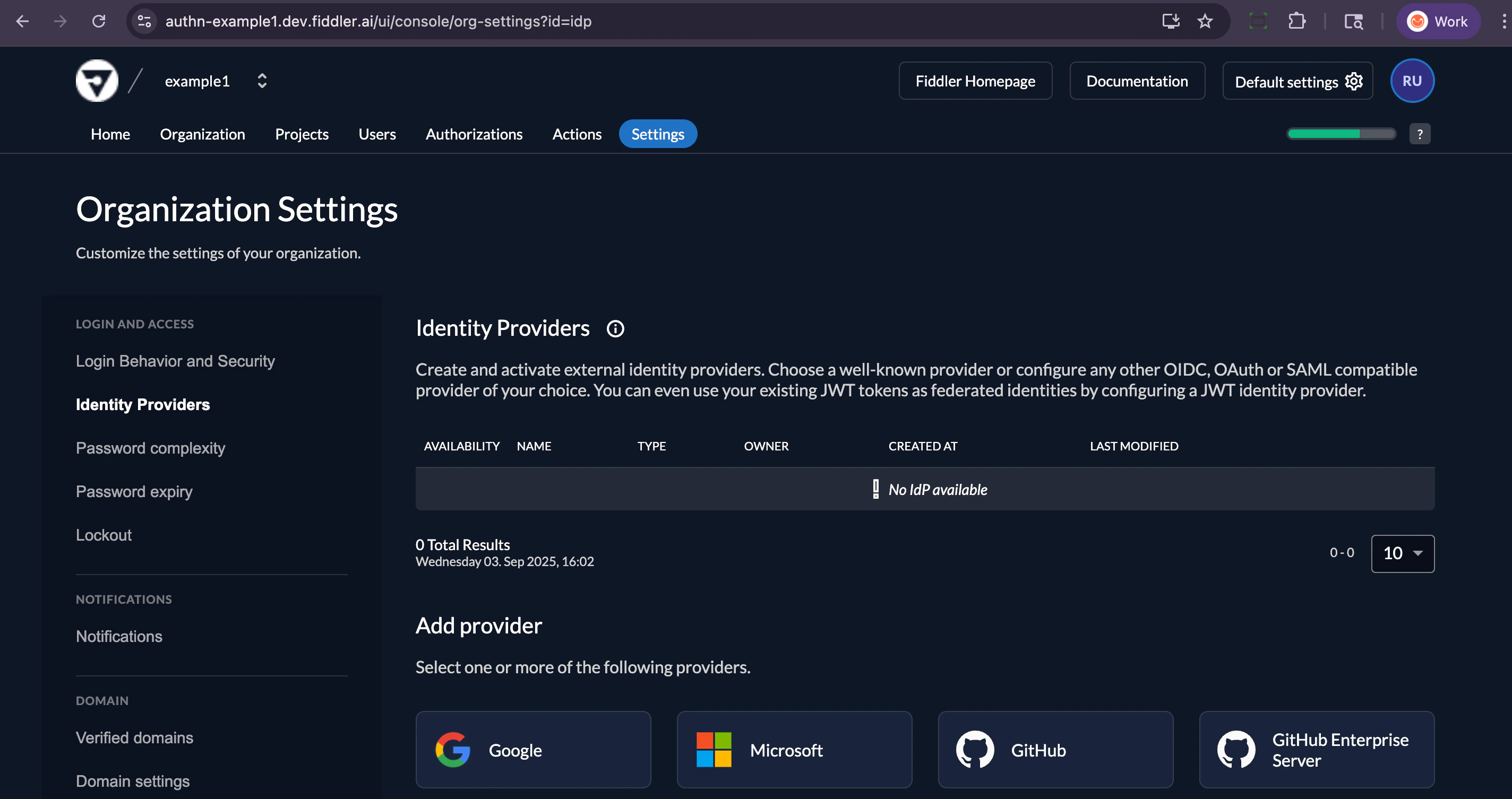 Fiddler AuthN console add provider page