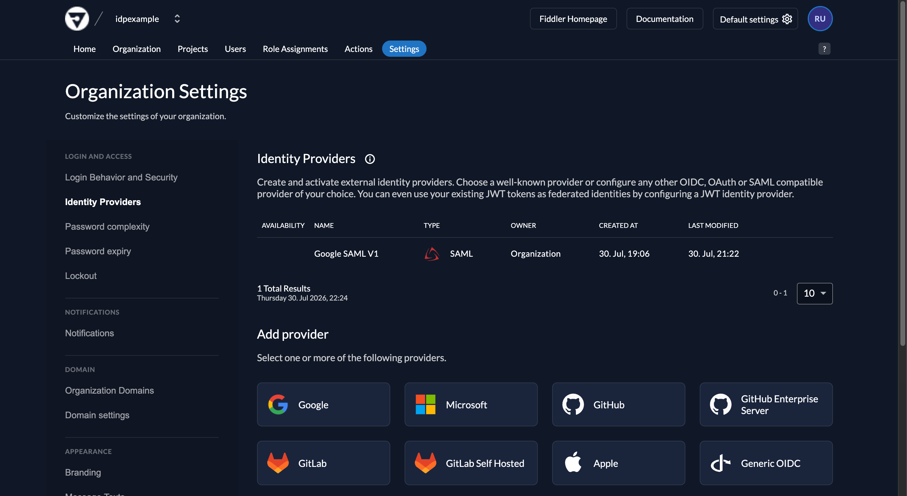 Fiddler AuthN console saving new SAML IdP