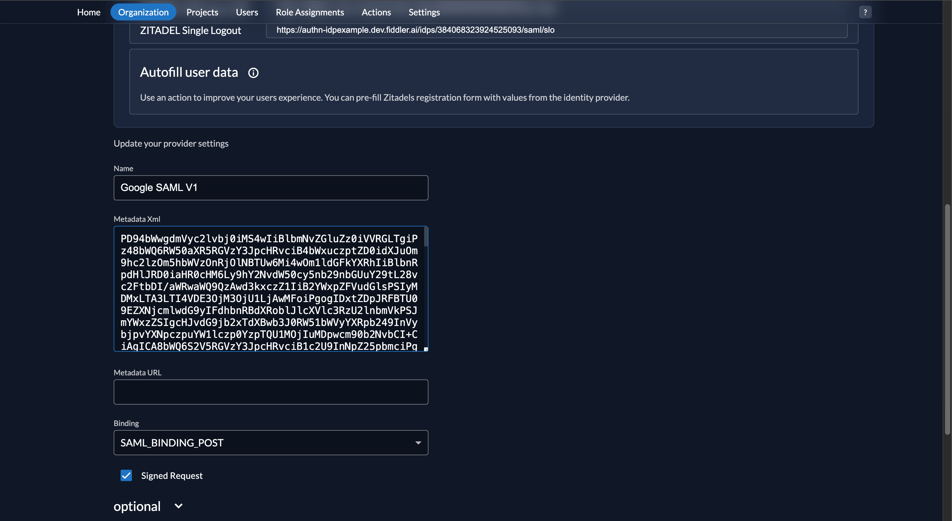 Fiddler AuthN console SAML provider with Google metadata XML