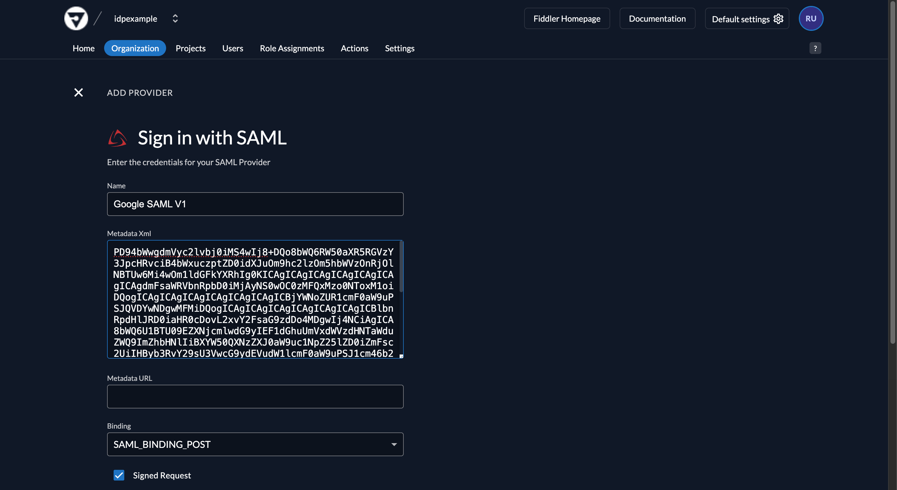 Fiddler AuthN console new SAML configuration