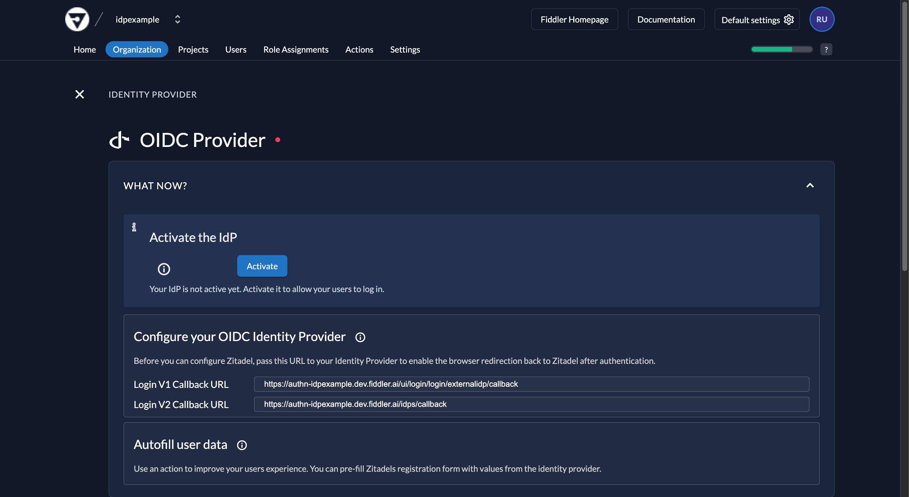 Fiddler AuthN console activate new Okta OIDC IdP