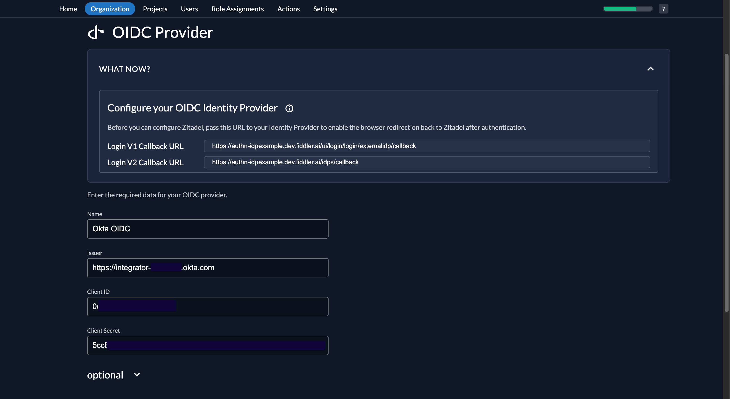 Fiddler AuthN console OIDC provider name