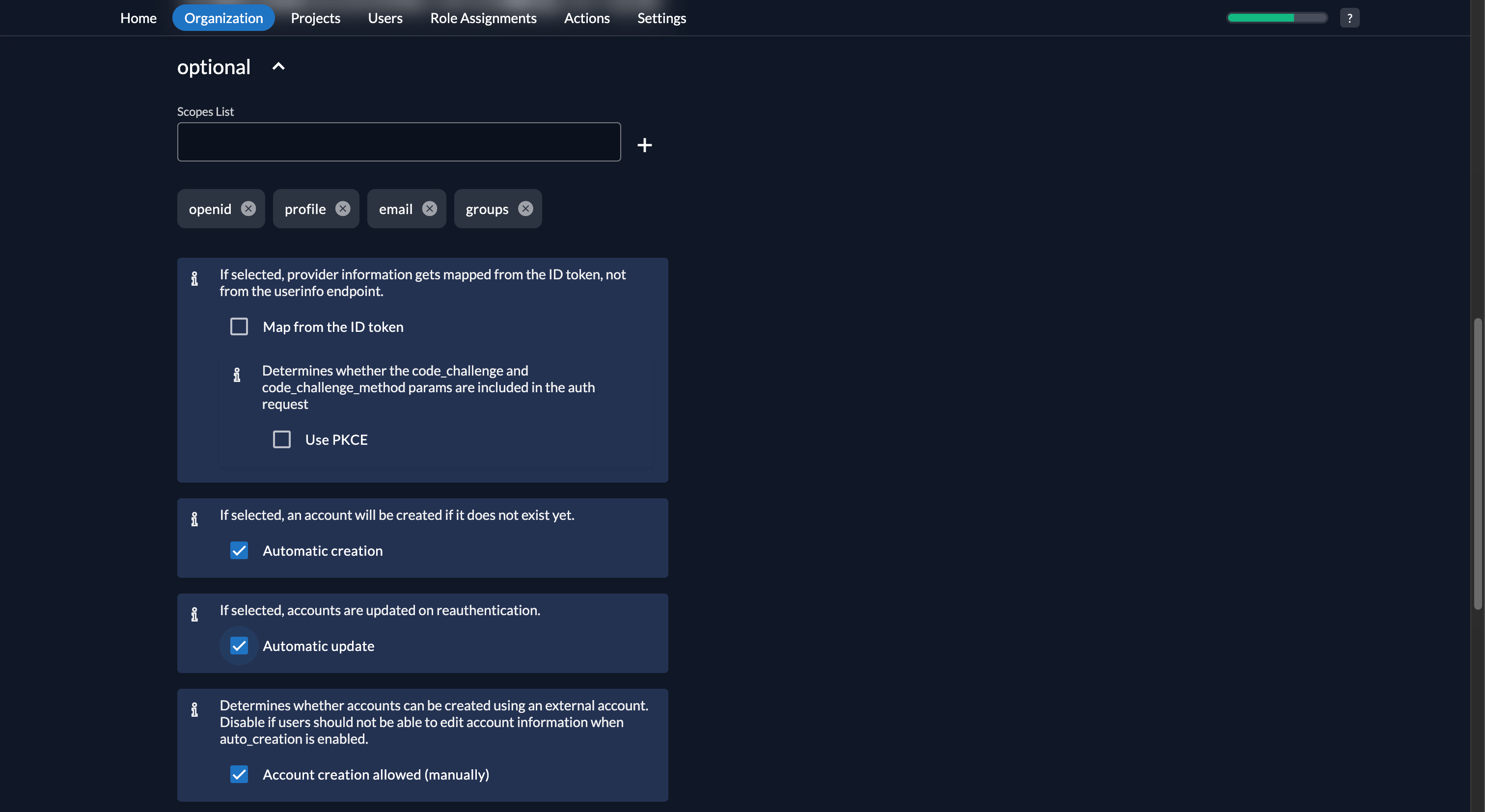 Fiddler AuthN console automatic create and update settings