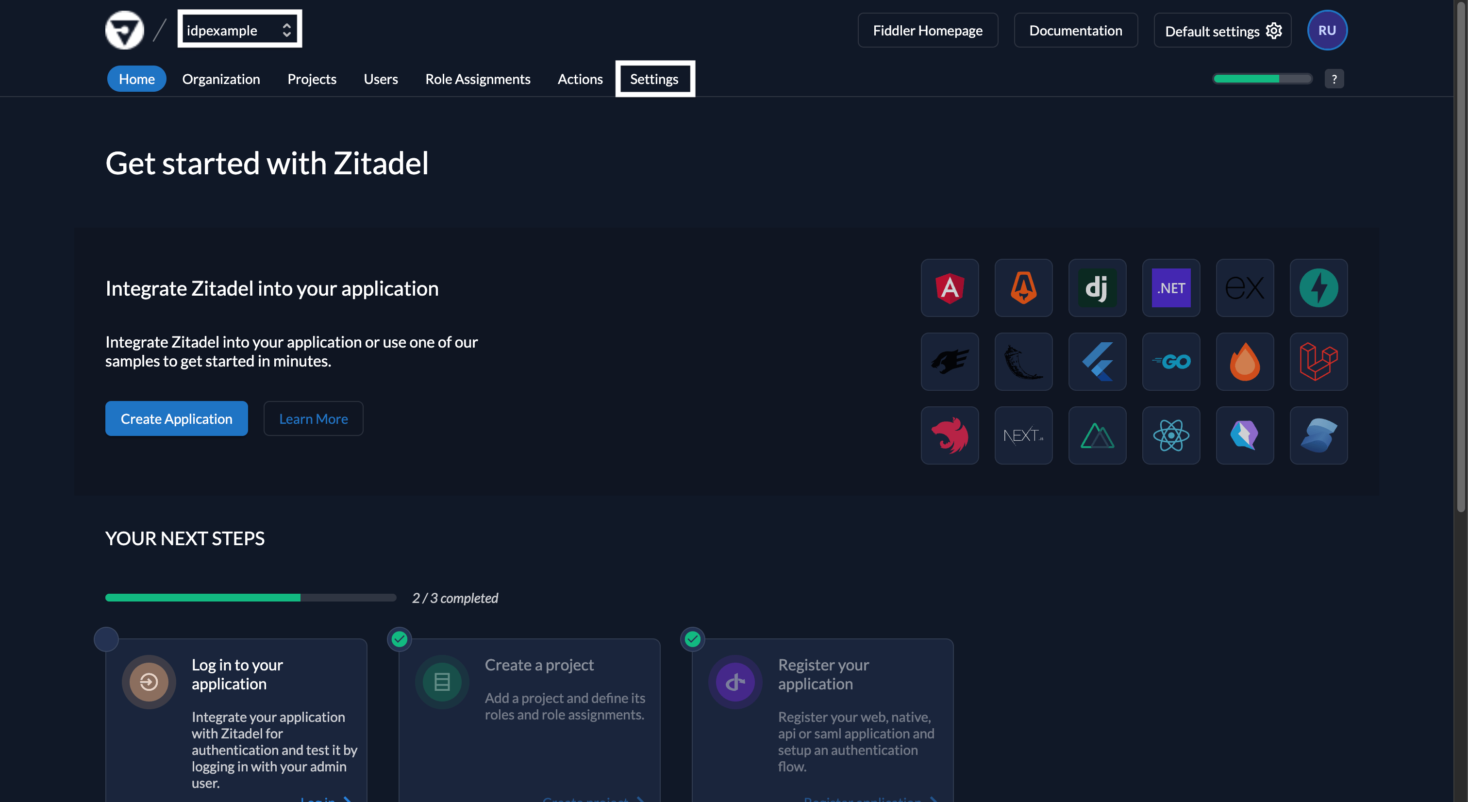 Fiddler AuthN console home page
