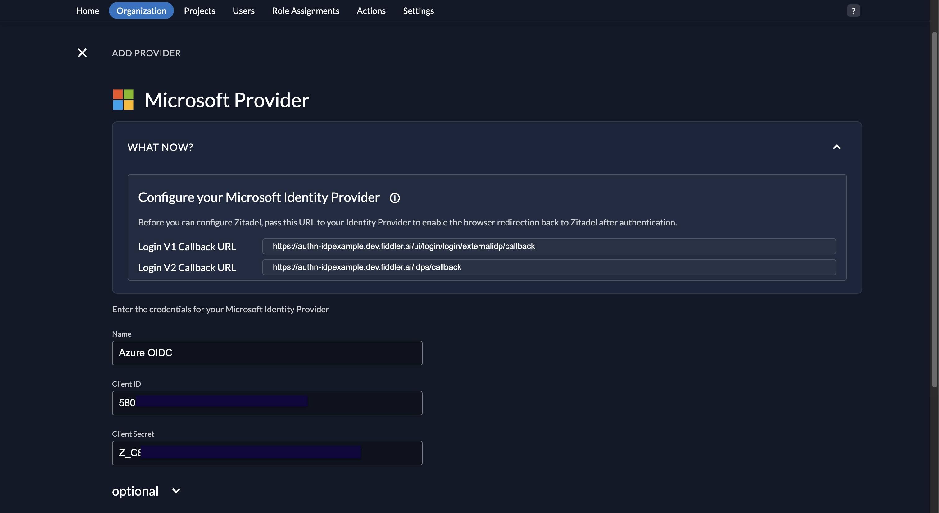 Fiddler AuthN console Microsoft provider client credentials