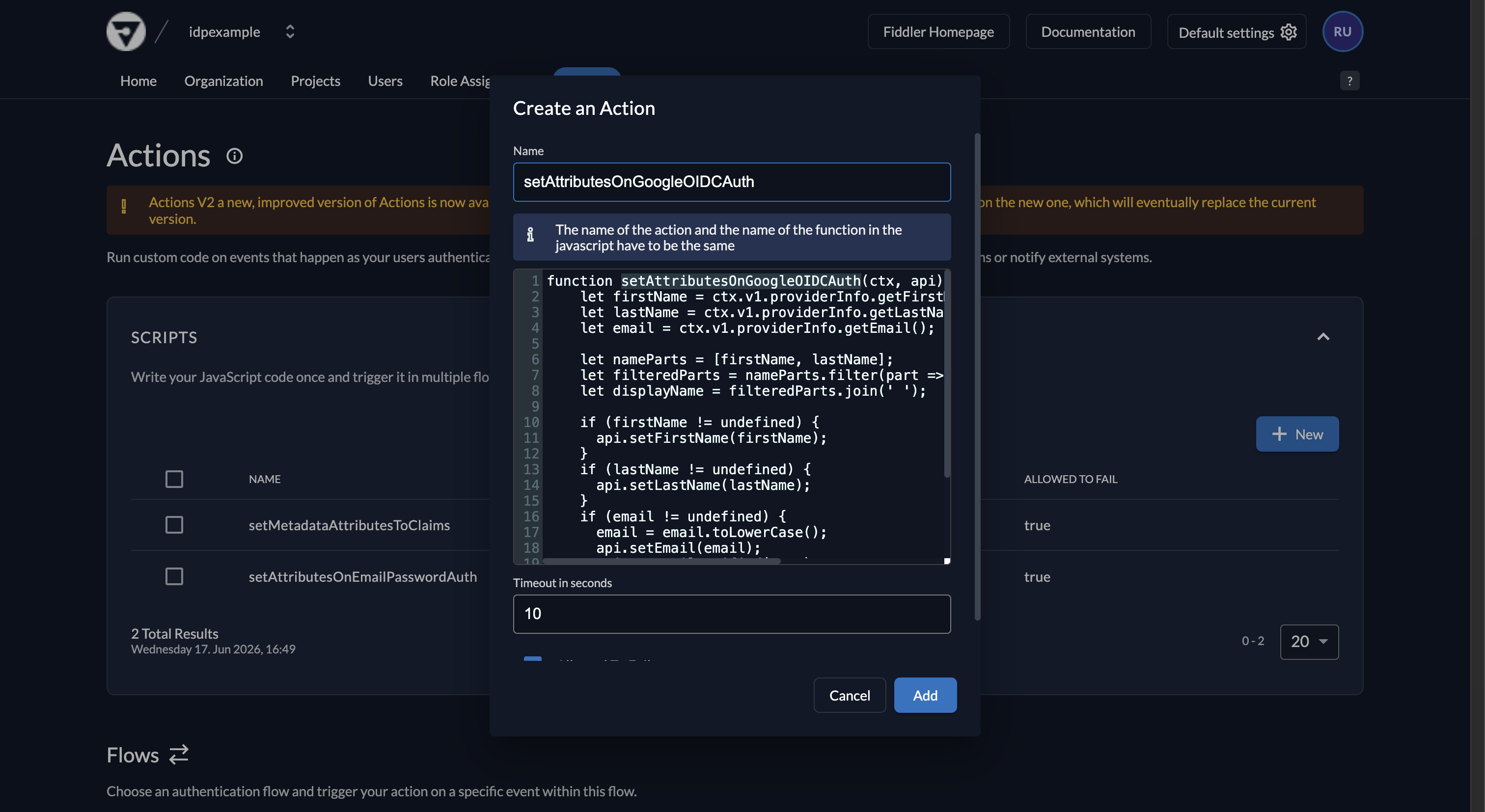 Fiddler AuthN console new custom Action script