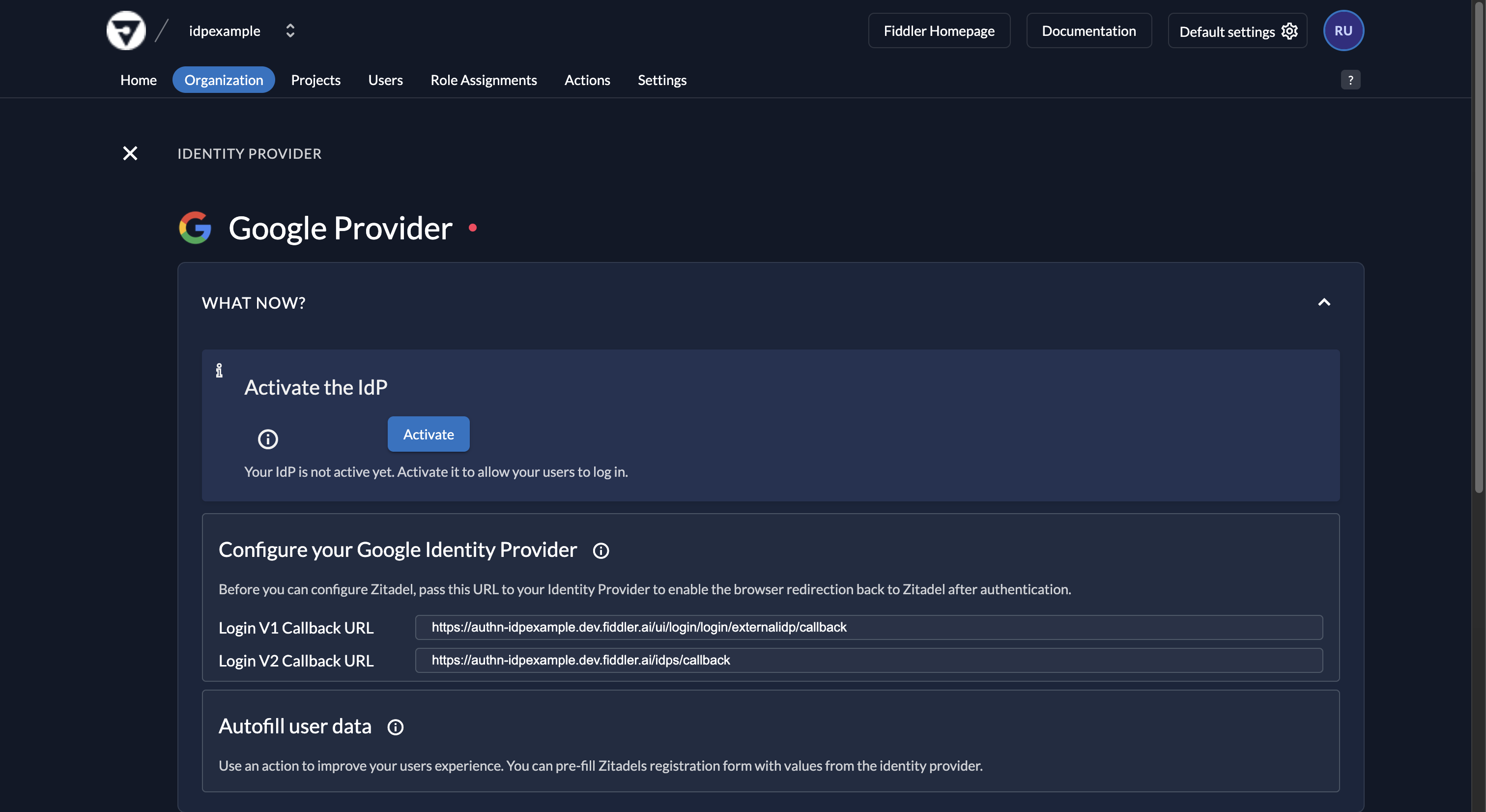 Fiddler AuthN console activate new Google OIDC IdP