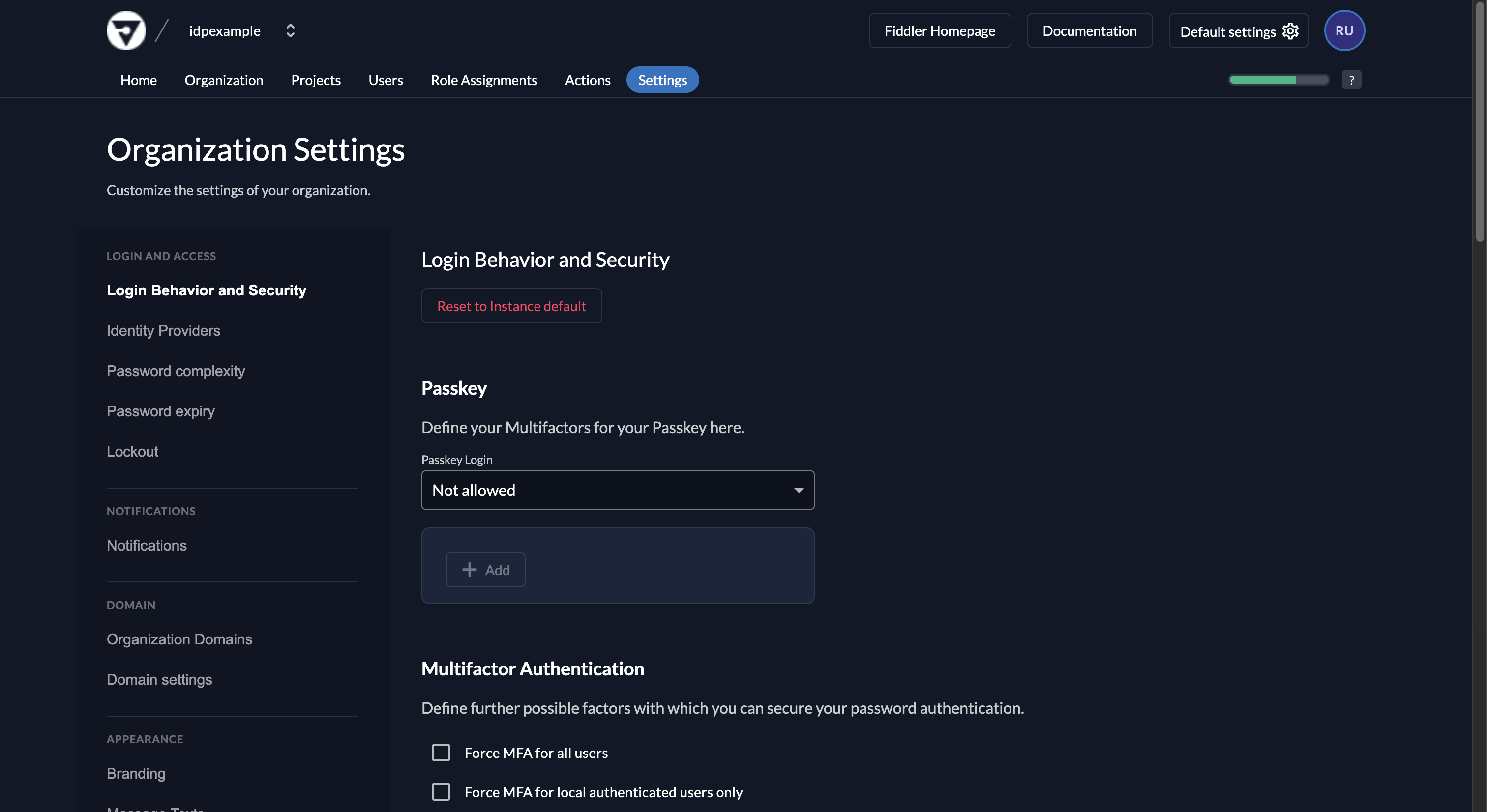 Fiddler AuthN console allow external login behavior