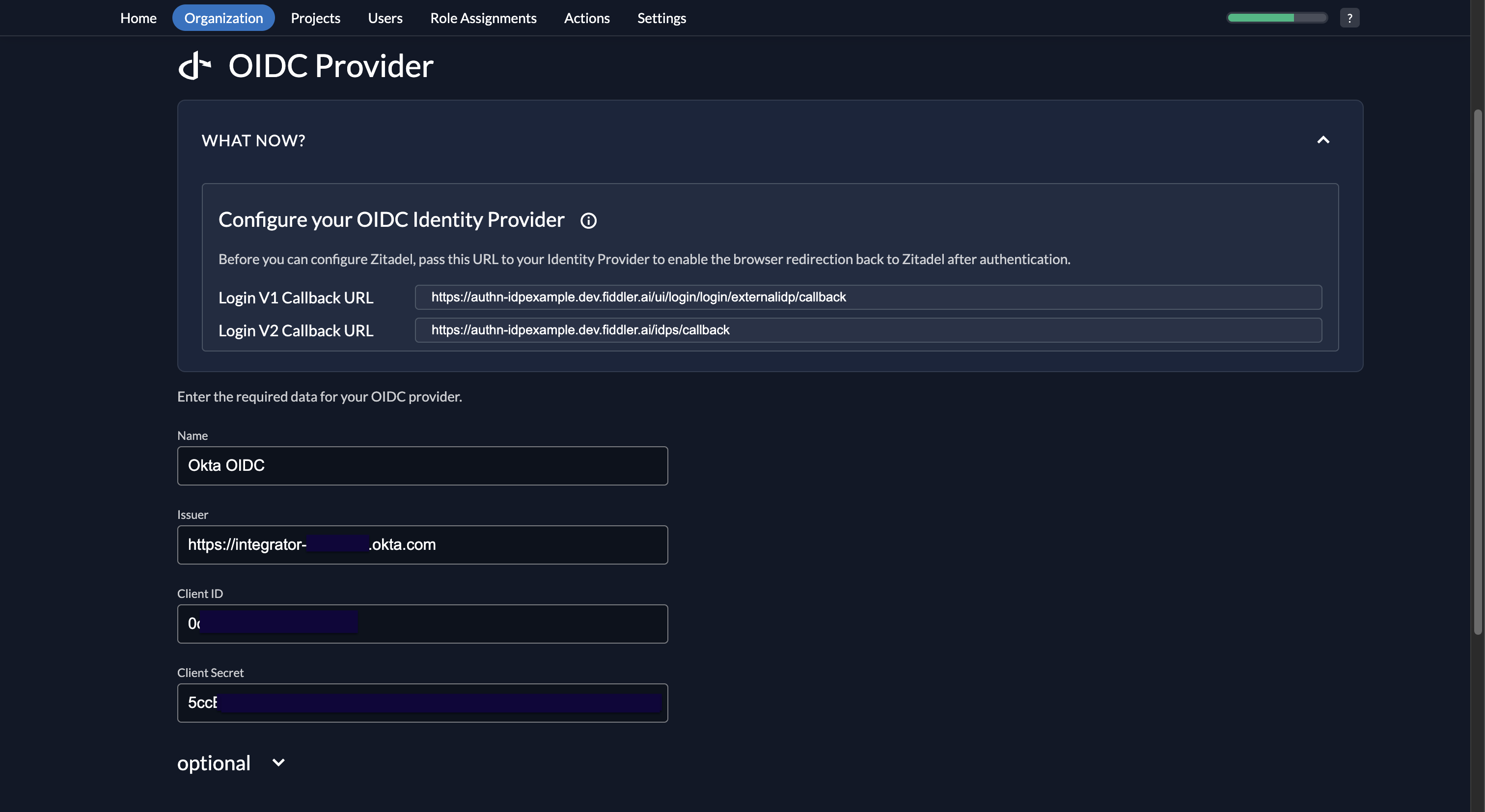 Fiddler AuthN console OIDC provider name