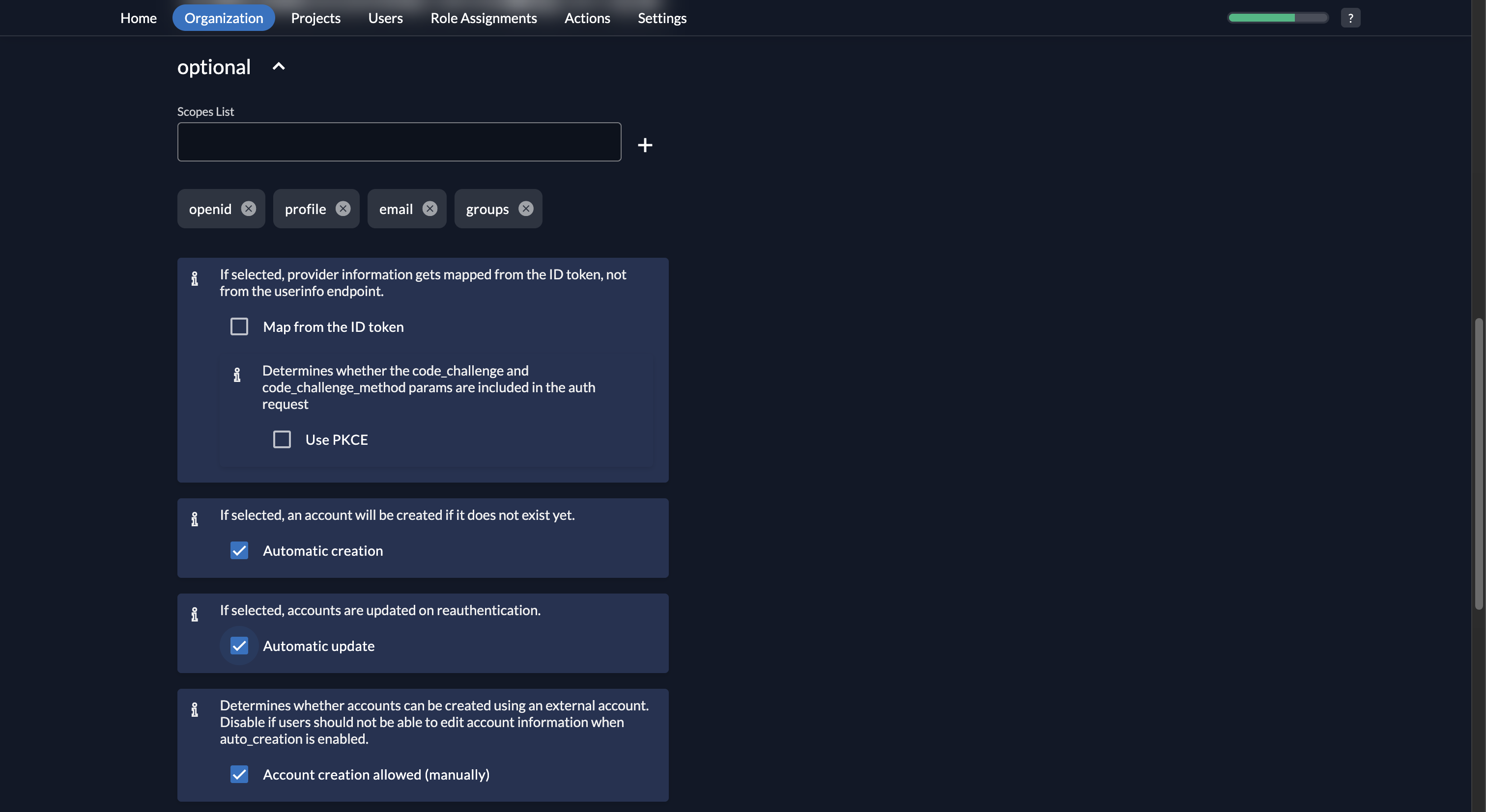 Fiddler AuthN console automatic create and update settings