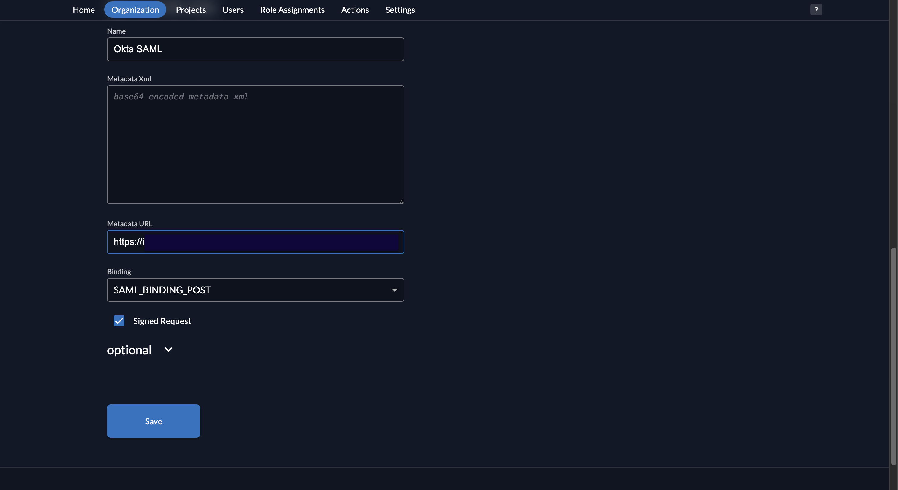 Fiddler AuthN console Metadata URL