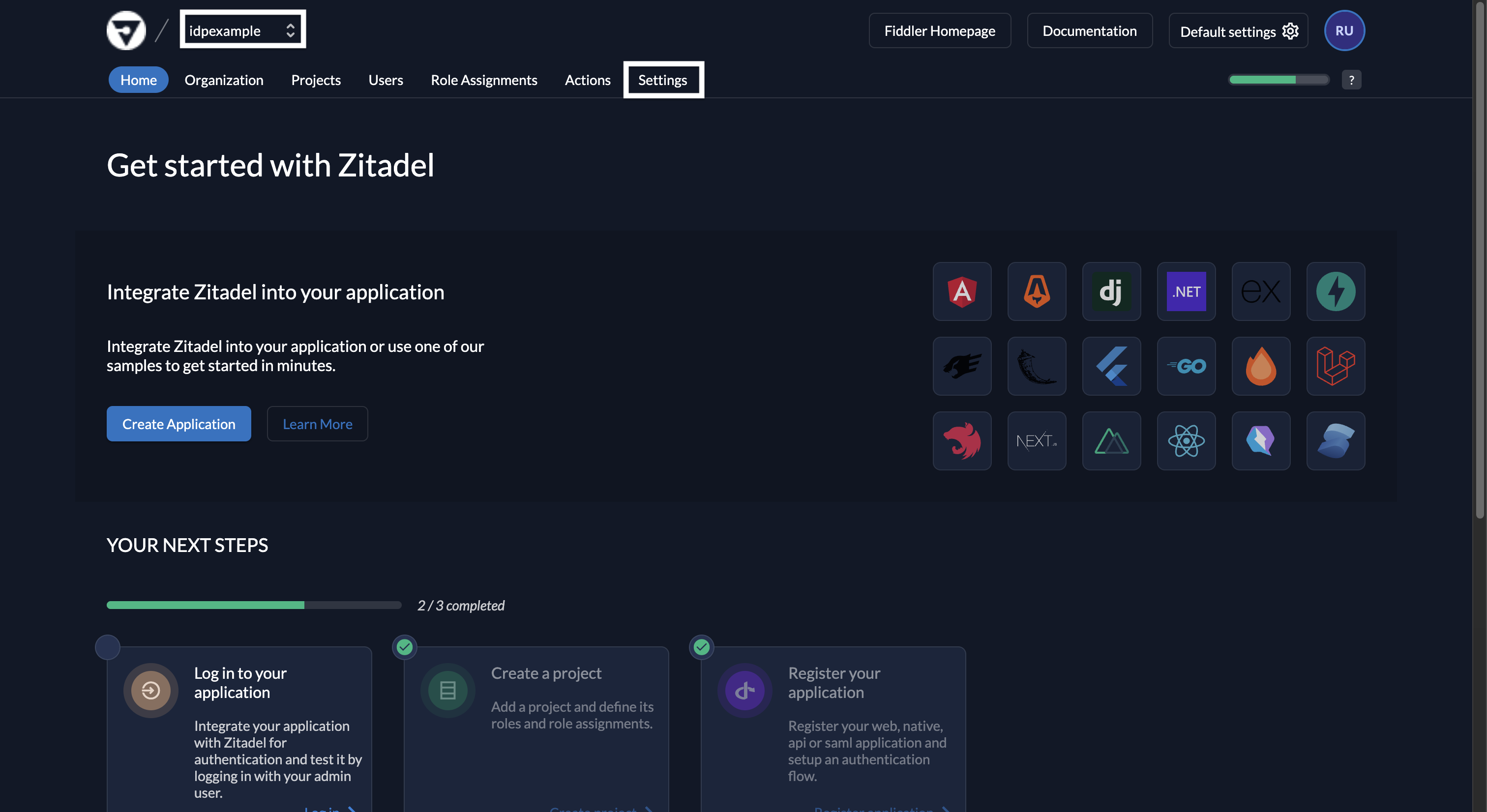Fiddler AuthN console home page