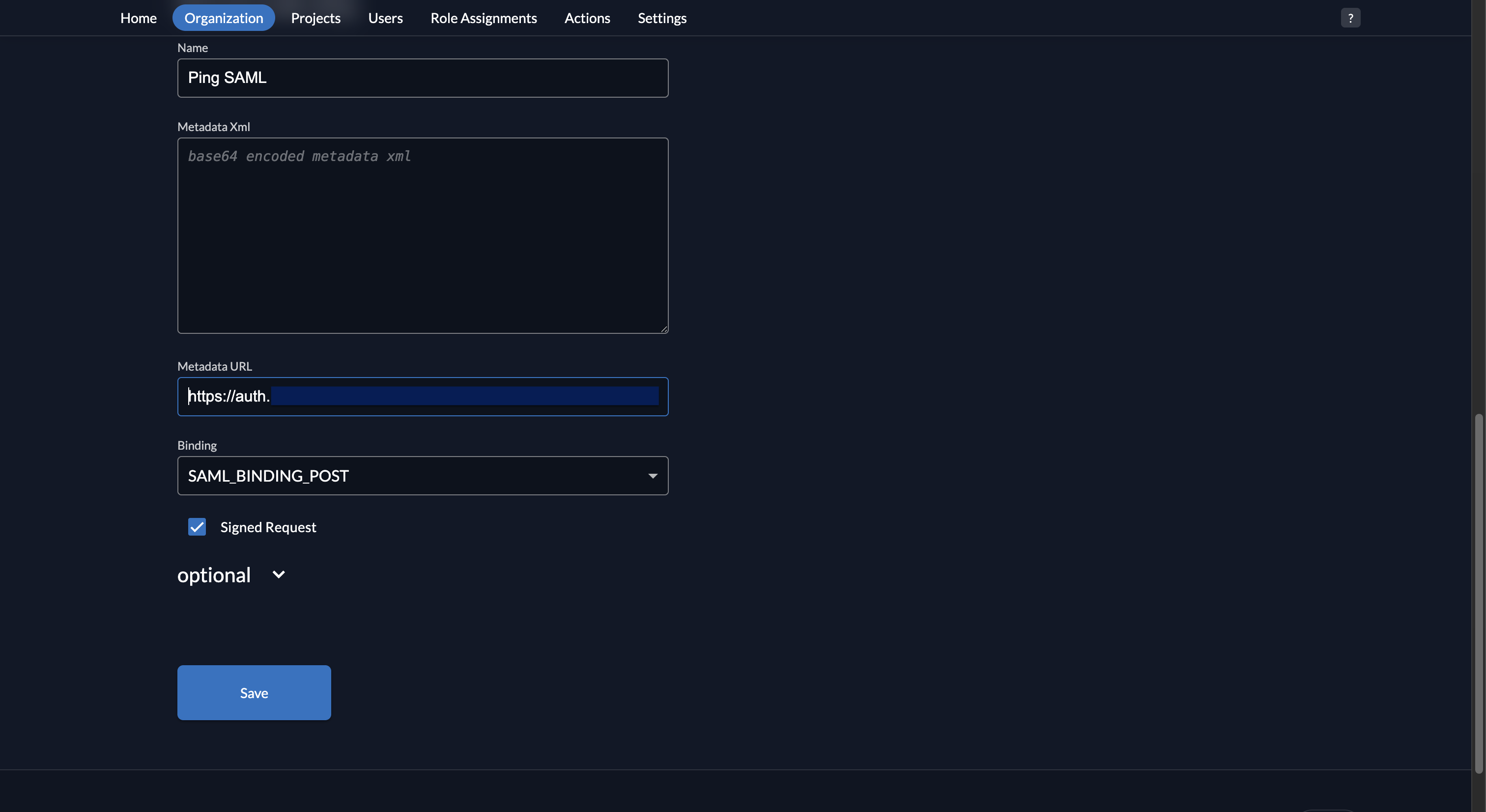 Fiddler AuthN console Metadata URL