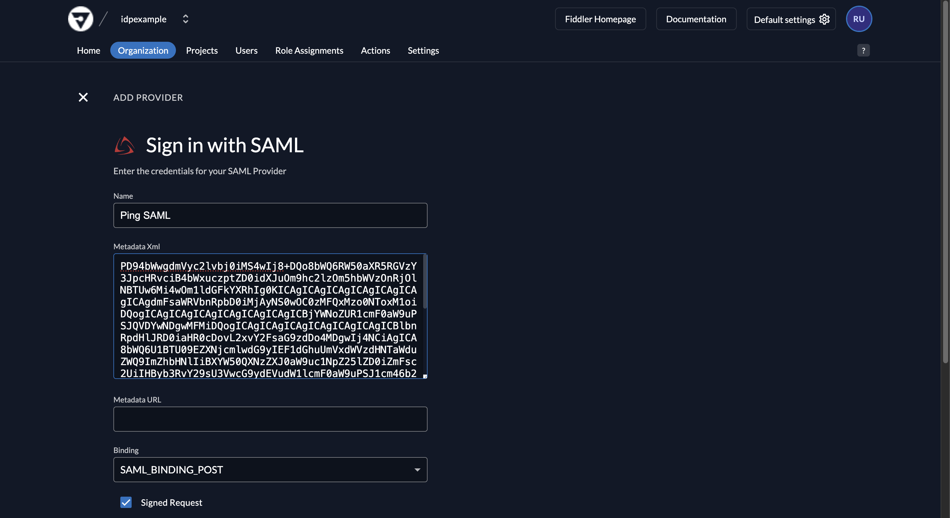 Fiddler AuthN console new SAML configuration