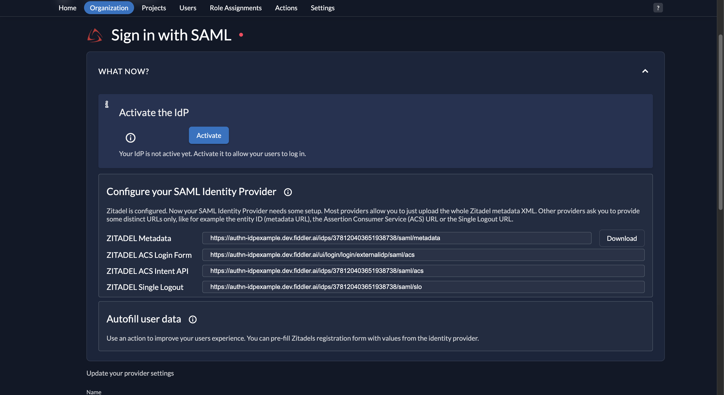 Fiddler AuthN console SAML IdP URLs required for Entra ID configuration