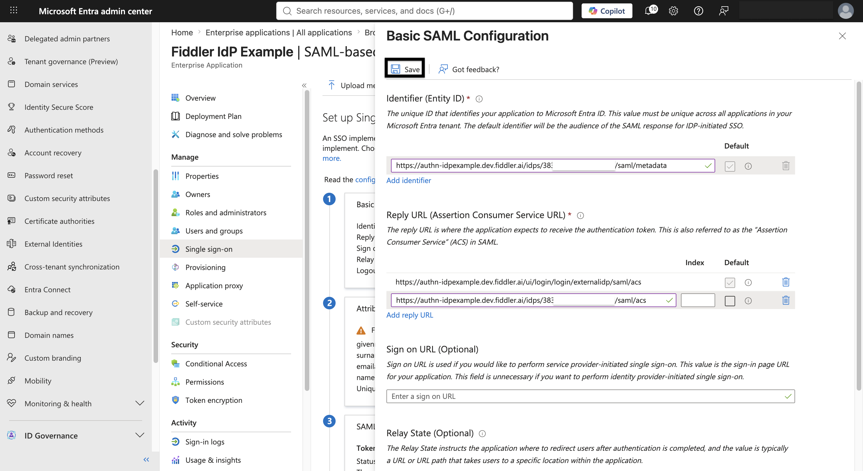 Microsoft Entra ID basic SAML configuration