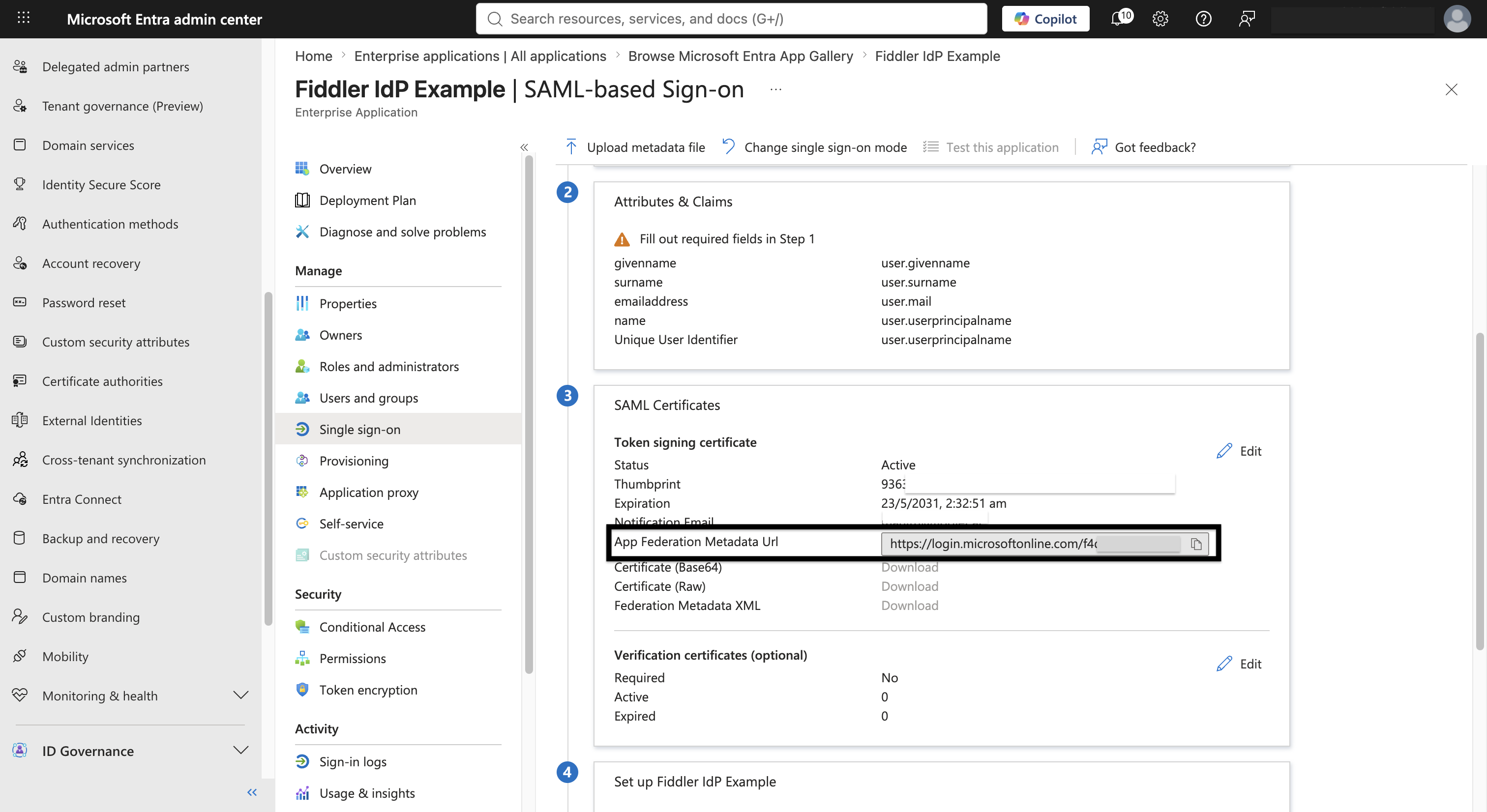 Microsoft Entra ID SAML certificates with App Federation Metadata Url