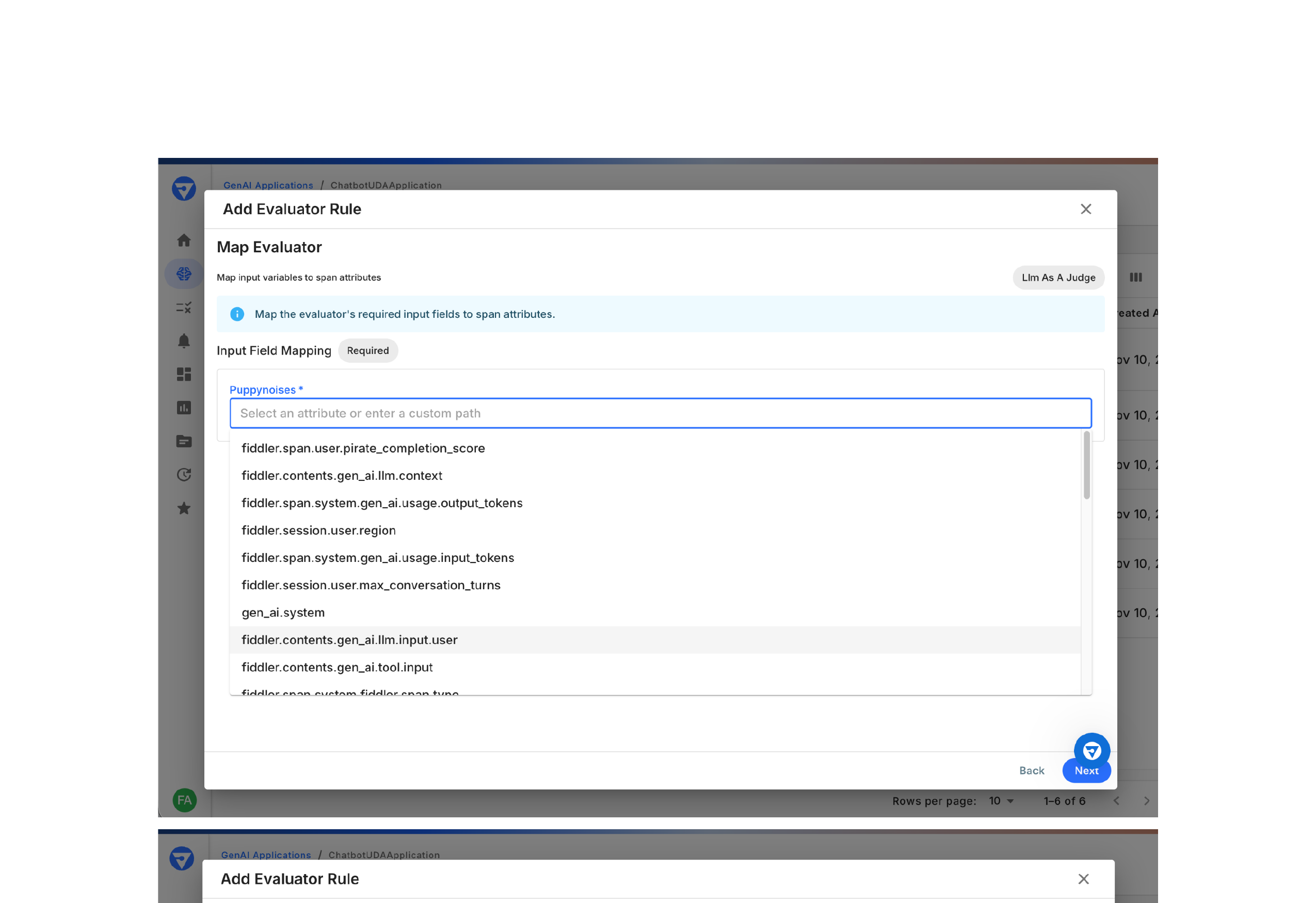 Map evaluator input variables to span attributes