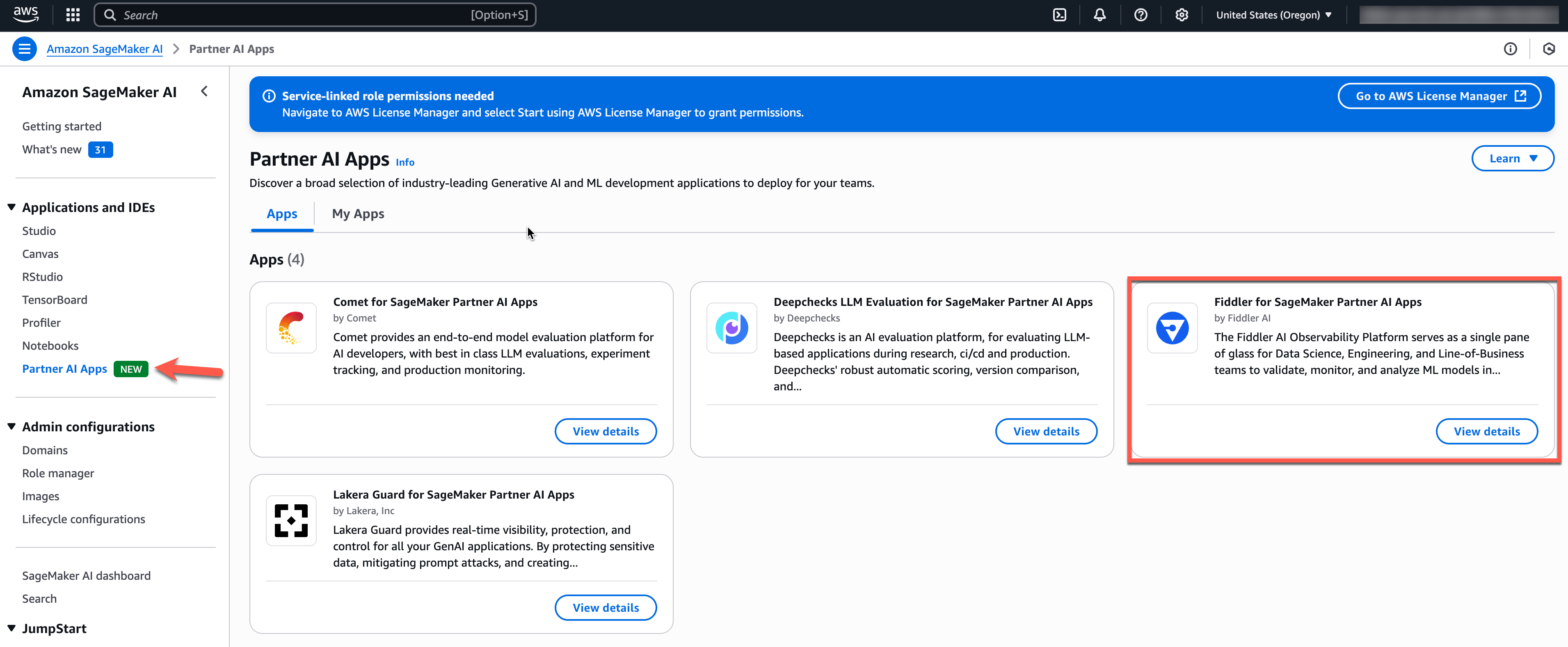 Partner AI Apps listing page in SageMaker