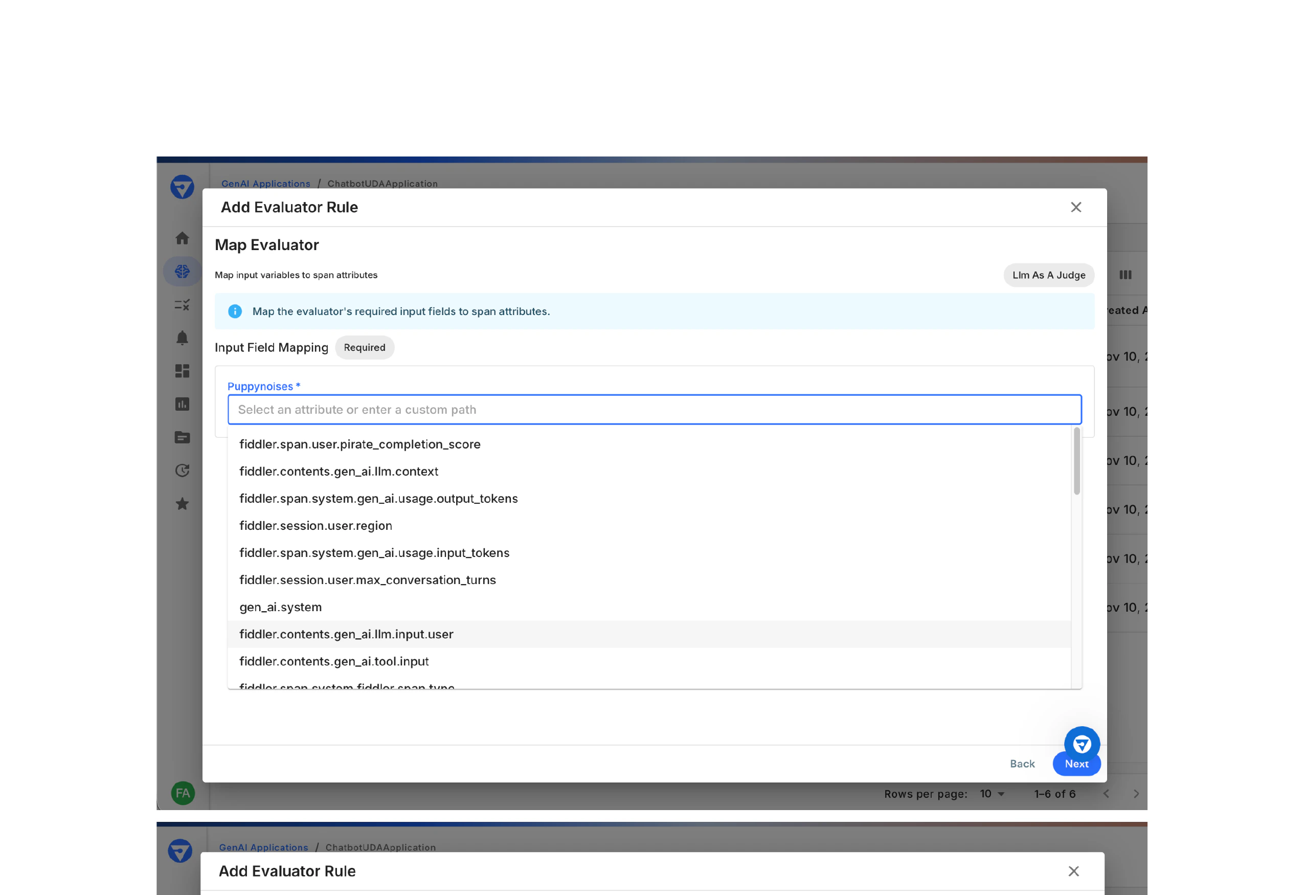 Map evaluator input variables to span attributes