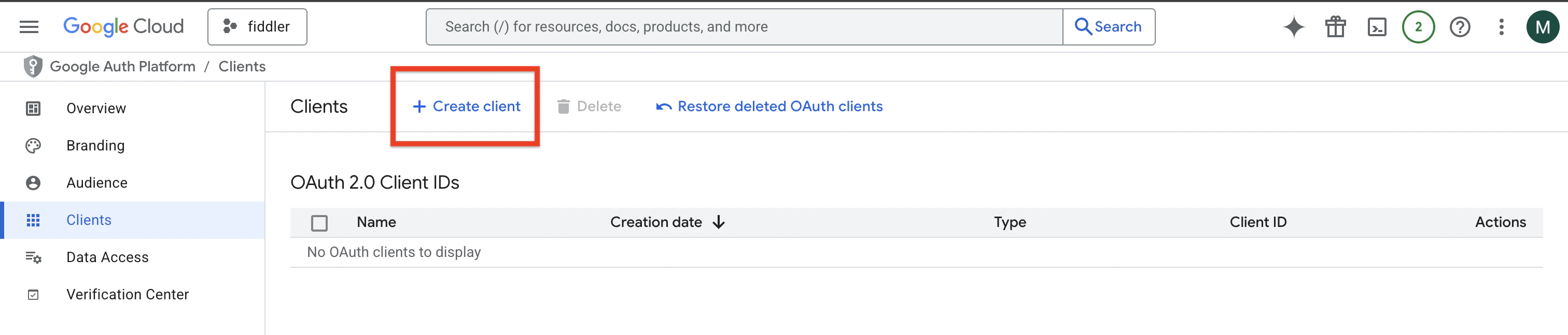 Creating OAuth Client