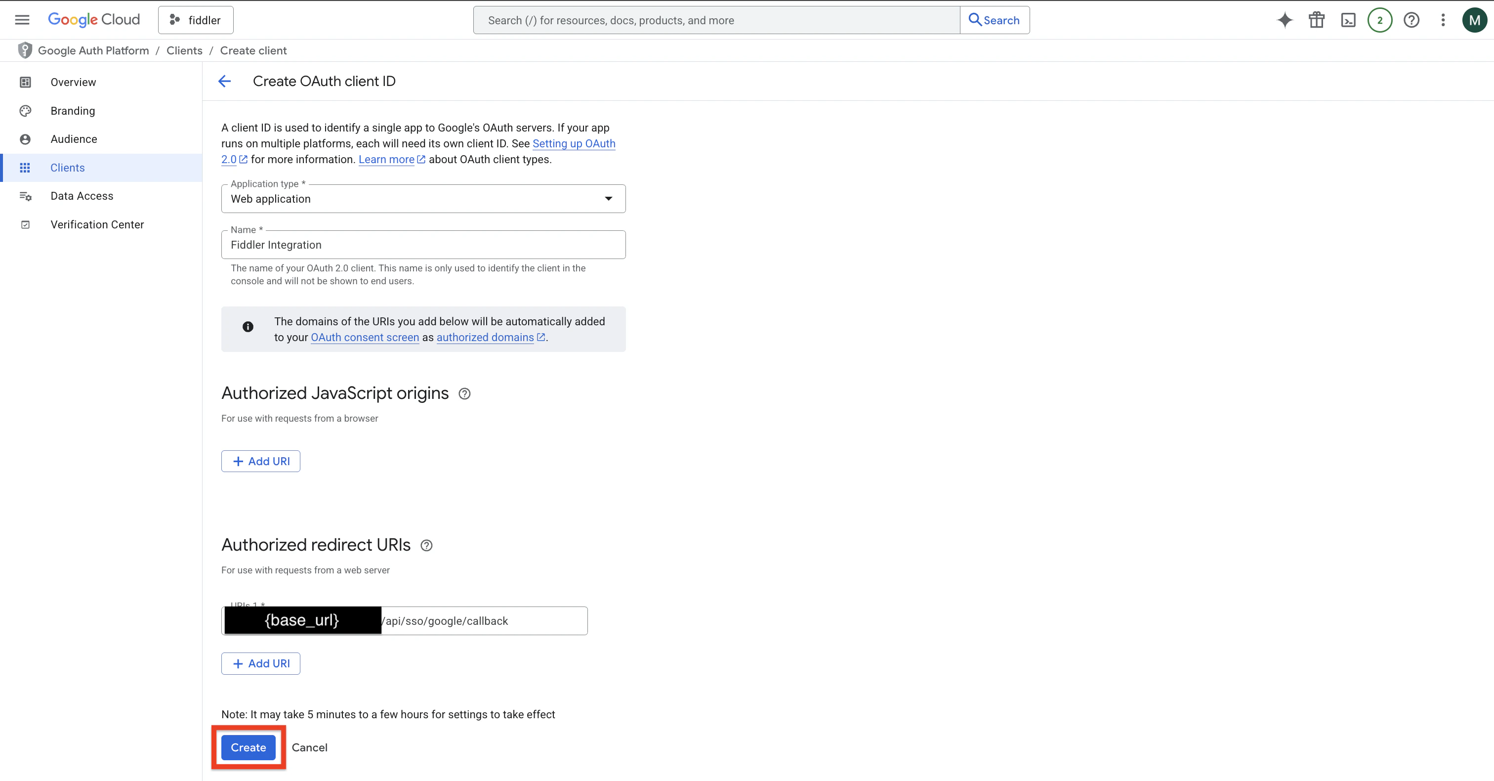 Setting up OAuth Client