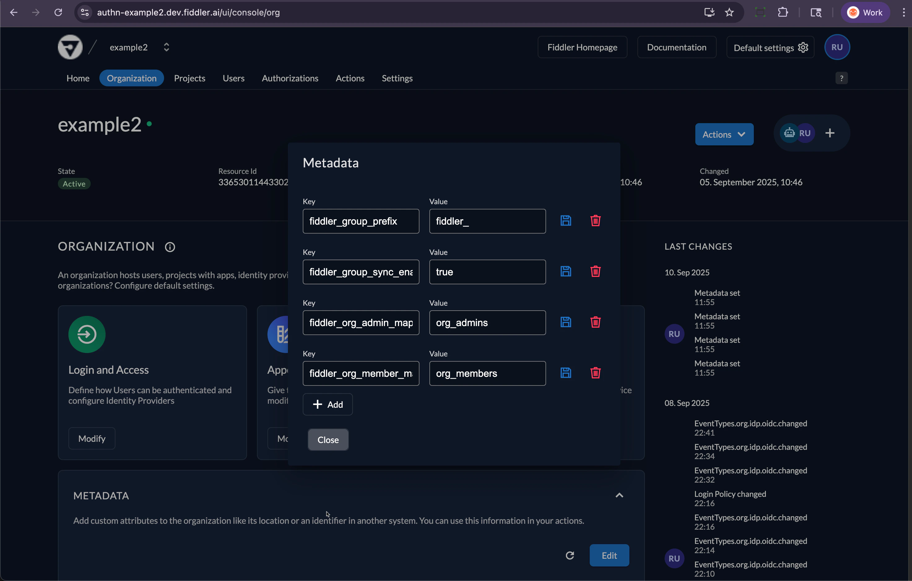 Fiddler AuthN admin console add org mapper keys
