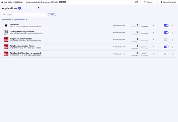 Example of the add new application form in the Ping Applications dashboard.