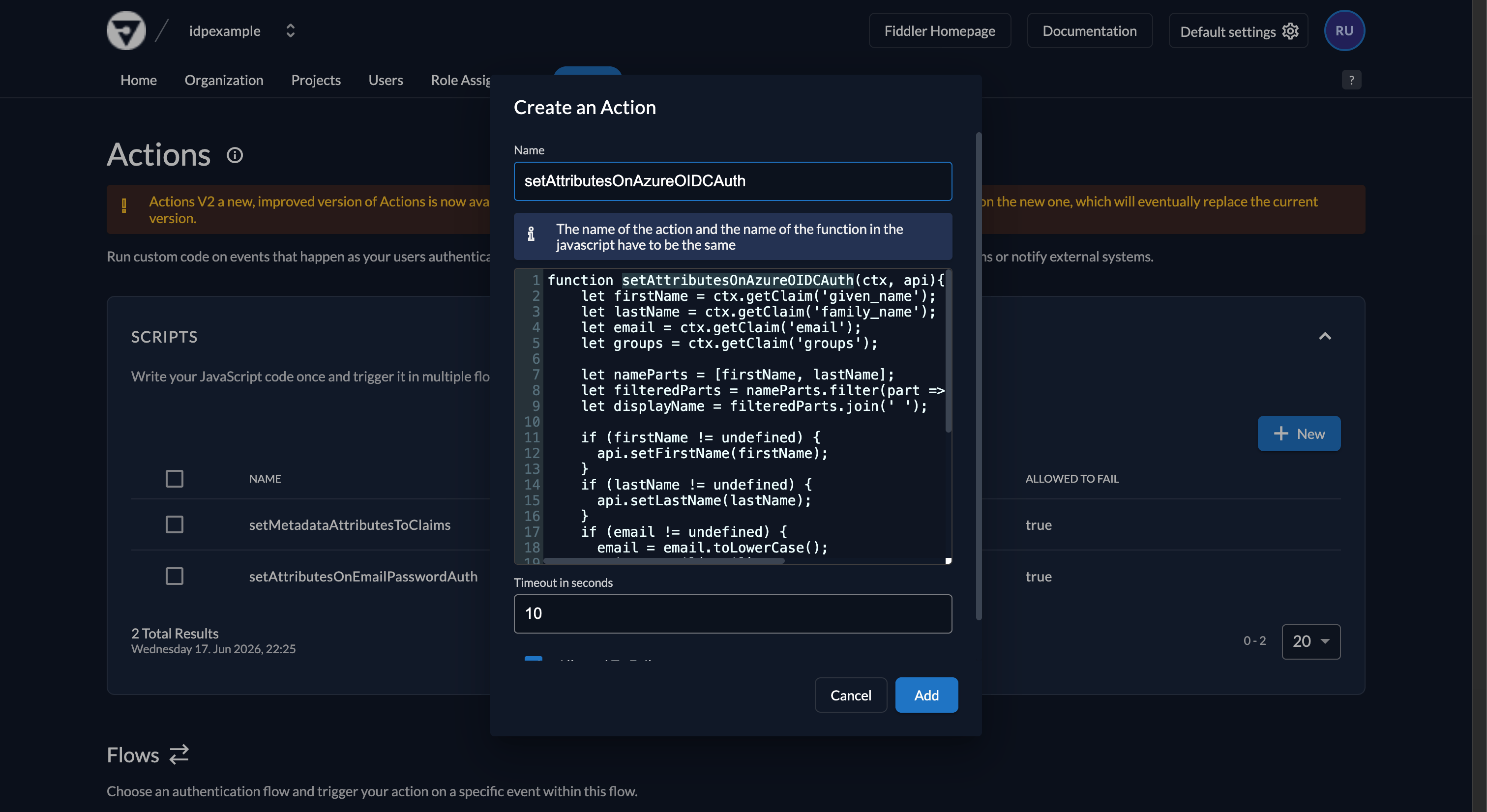 Fiddler AuthN console new custom Action script