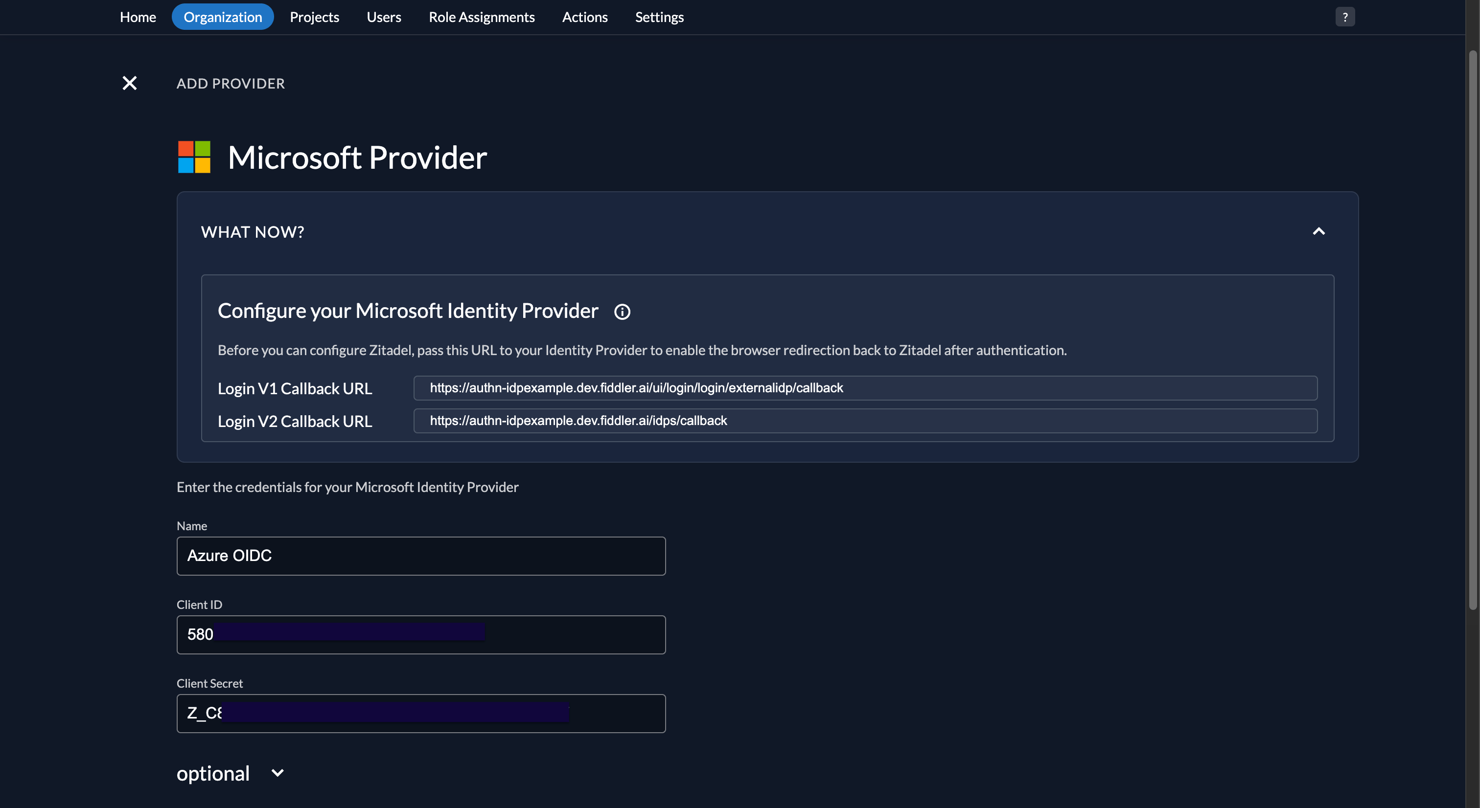 Fiddler AuthN console Microsoft provider client credentials