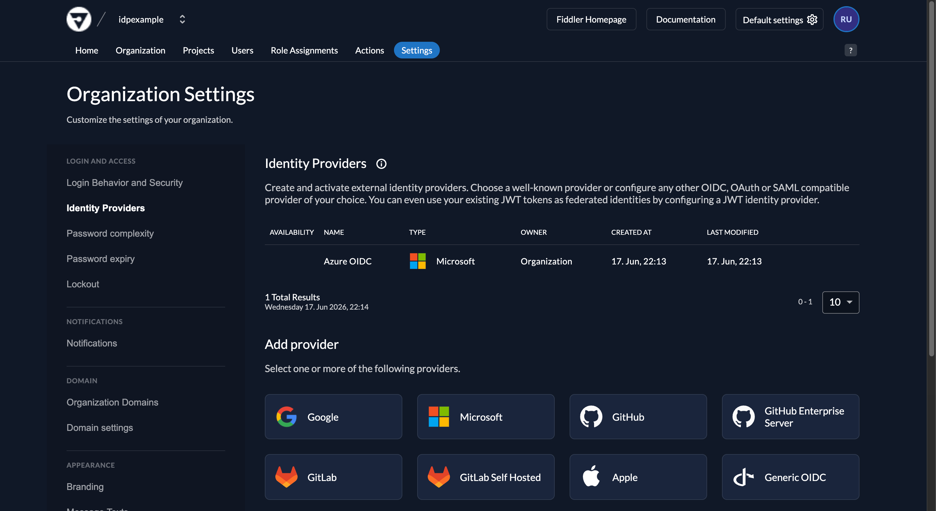 Fiddler AuthN console with newly created Microsoft Entra ID IdP