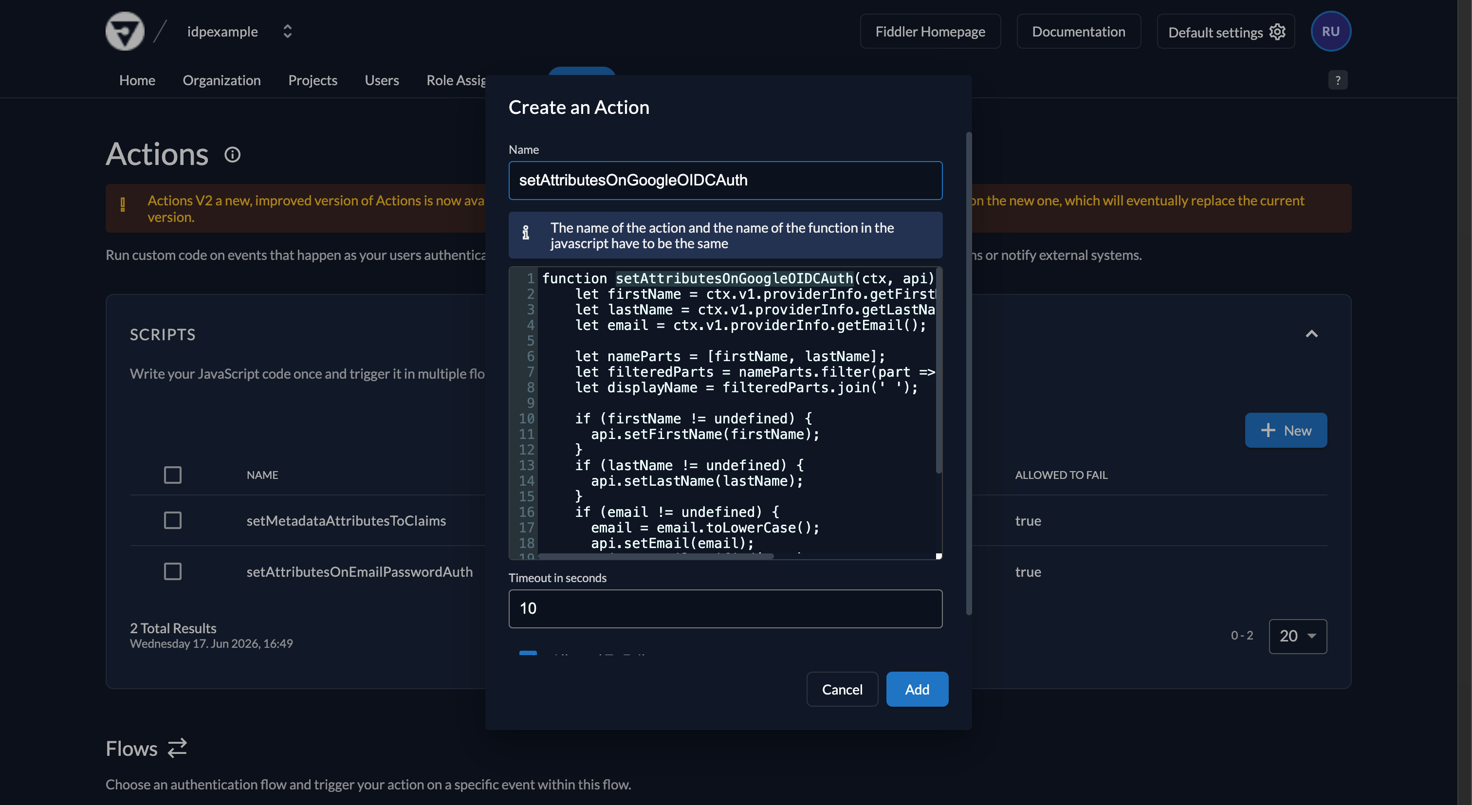 Fiddler AuthN console new custom Action script