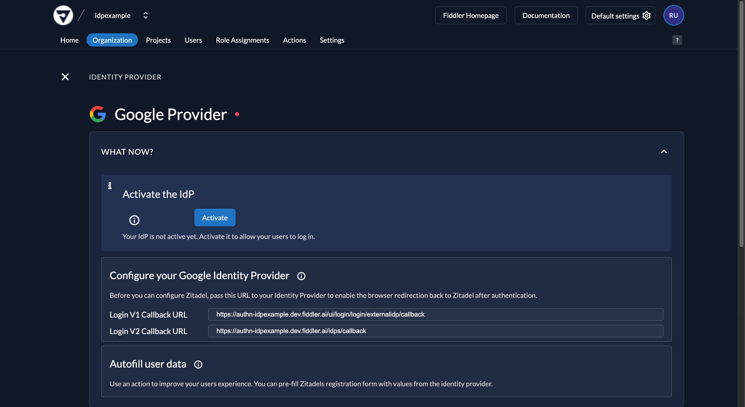 Fiddler AuthN console activate new Google OIDC IdP