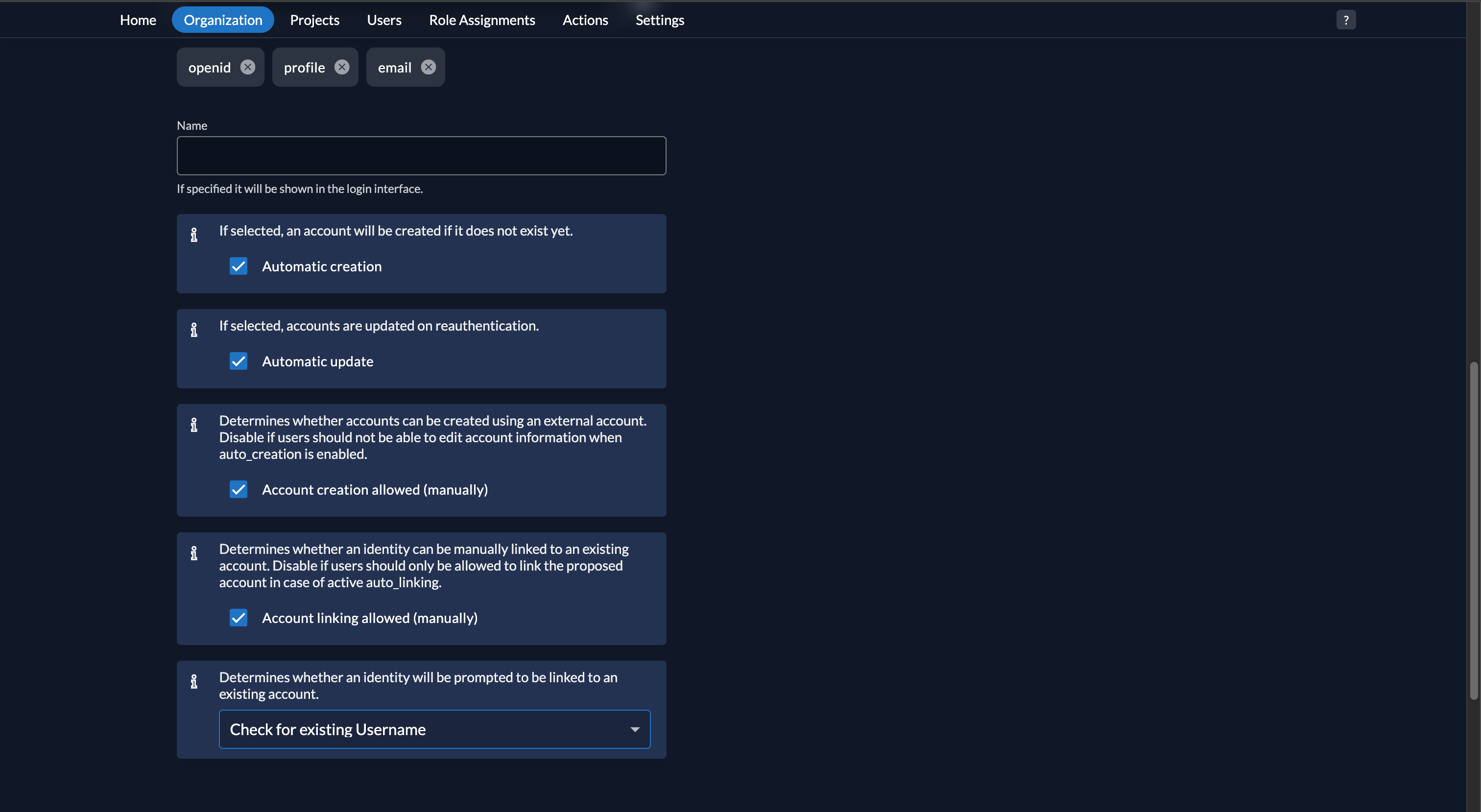Fiddler AuthN console automatic create/update and check existing username settings