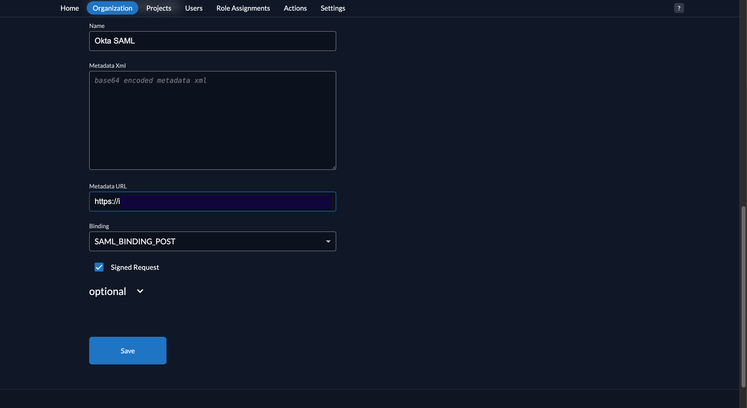 Fiddler AuthN console Metadata URL