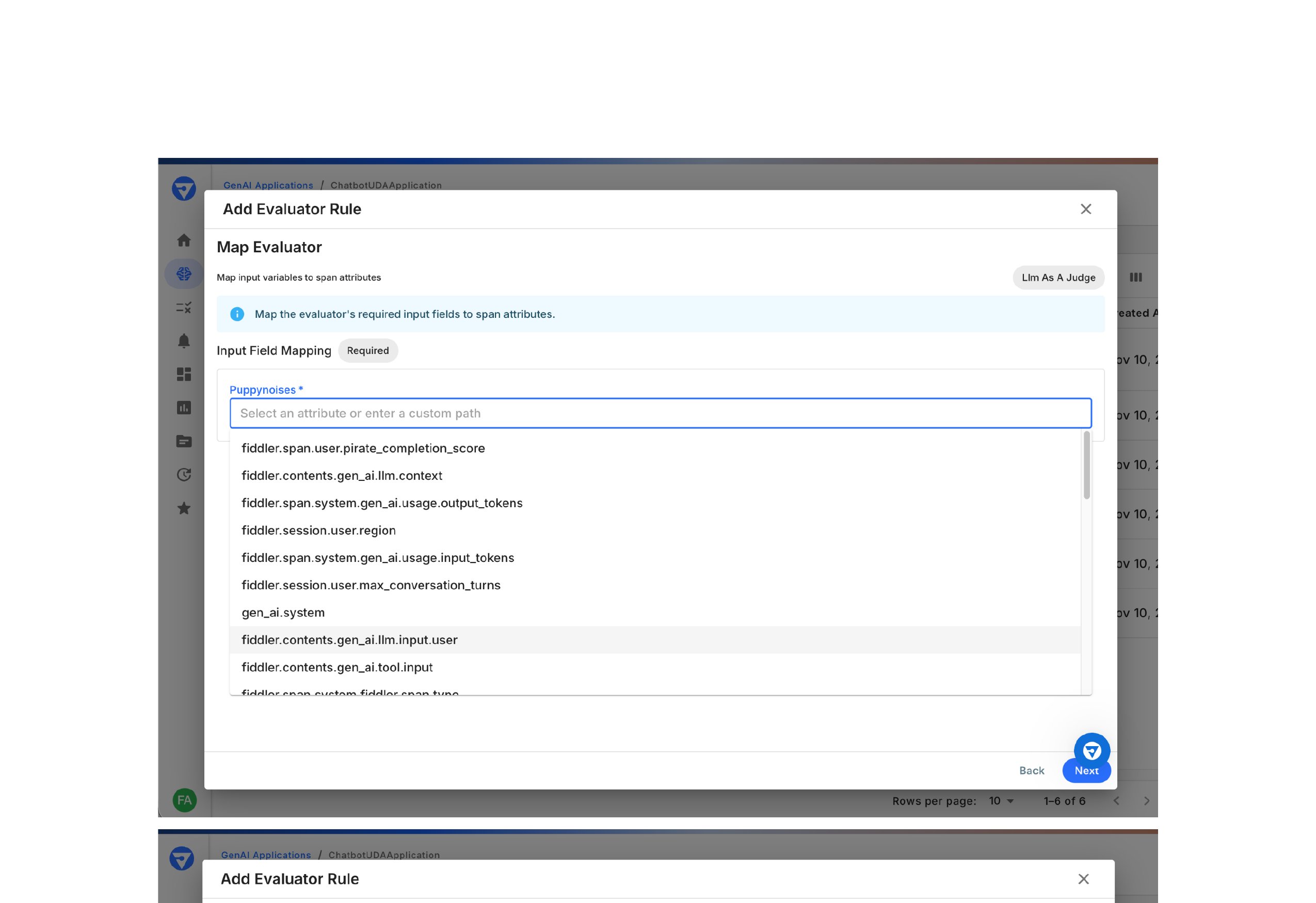 Map evaluator input variables to span attributes