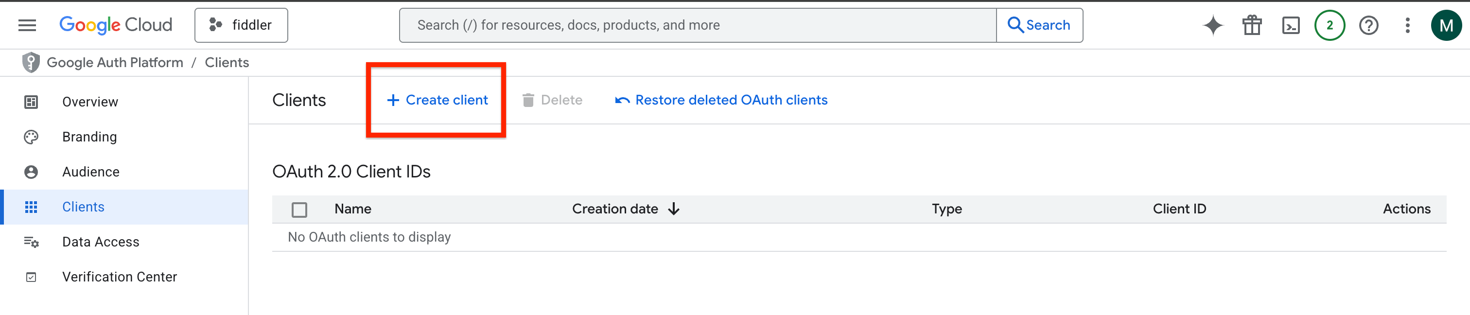 Creating OAuth Client