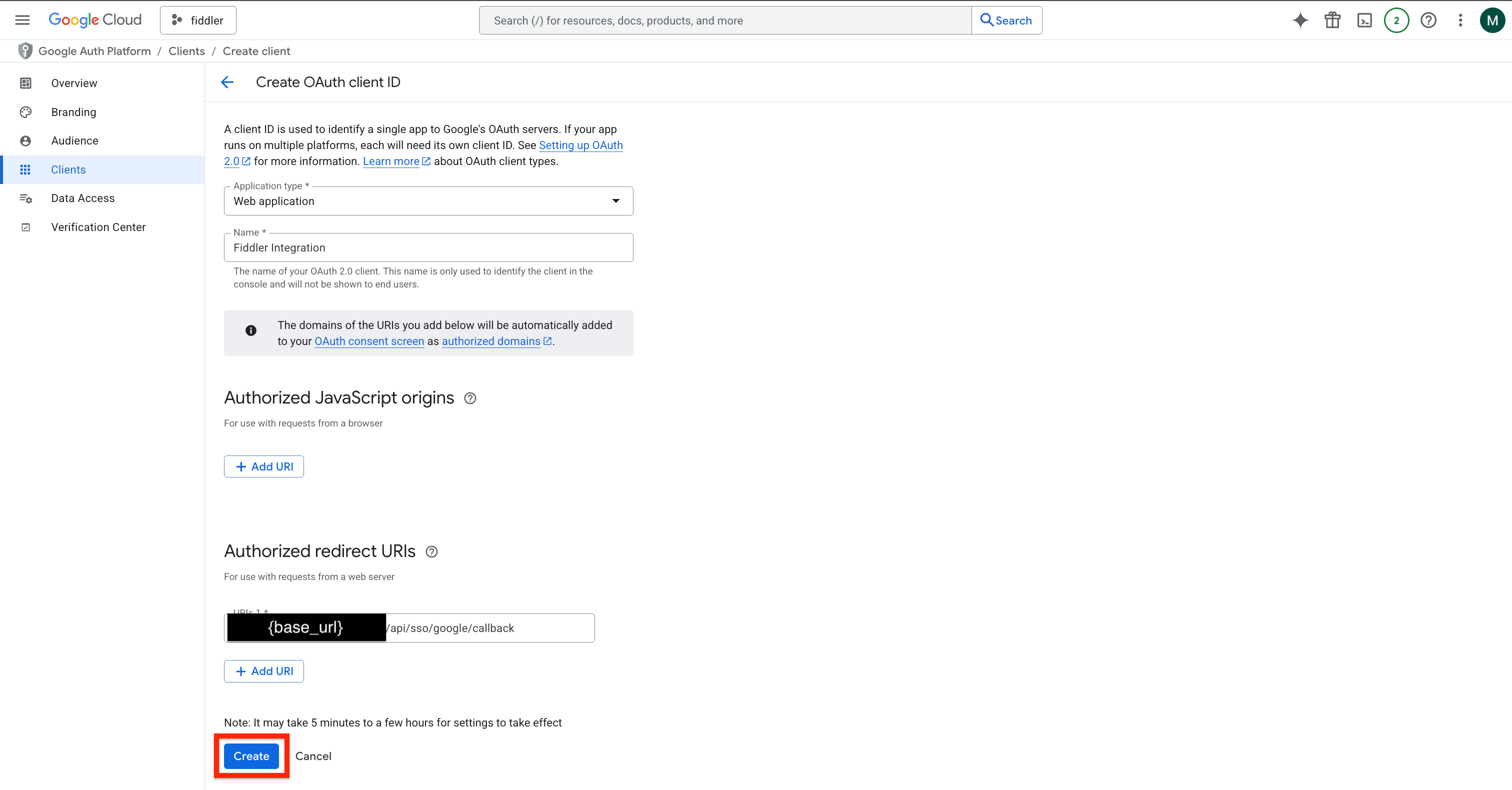 Setting up OAuth Client