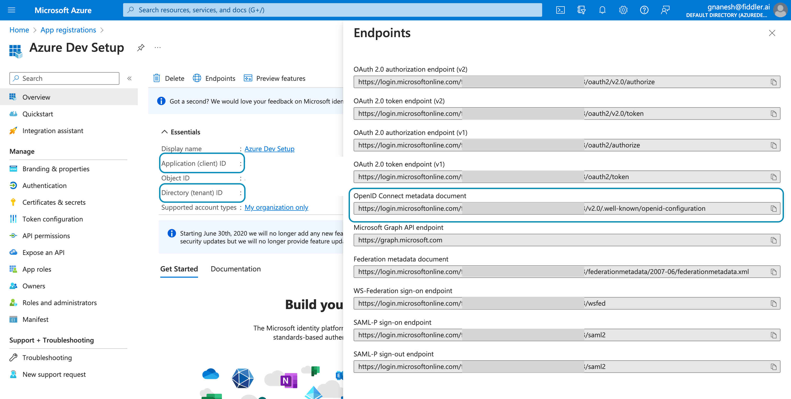 OpenID Connect metadata Document can be found under Endpoints under the overview section.