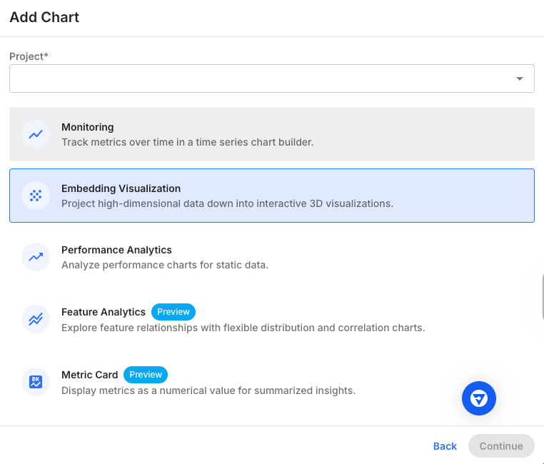 The Add Chart modal dialog form.