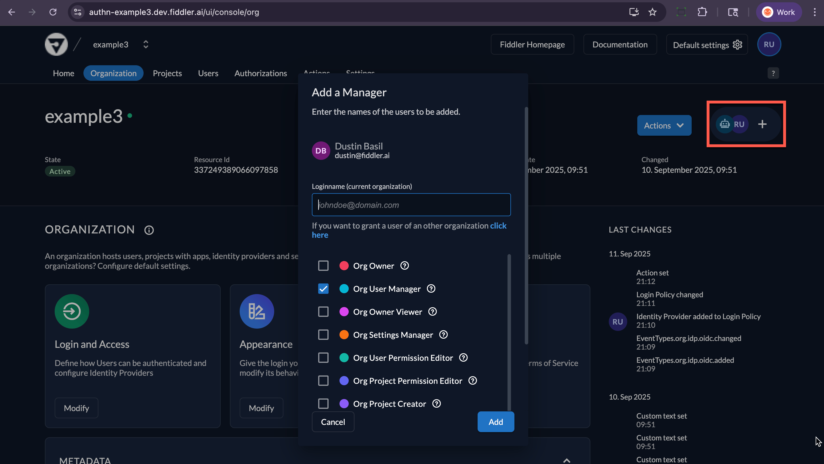 AuthN console role assignment modal