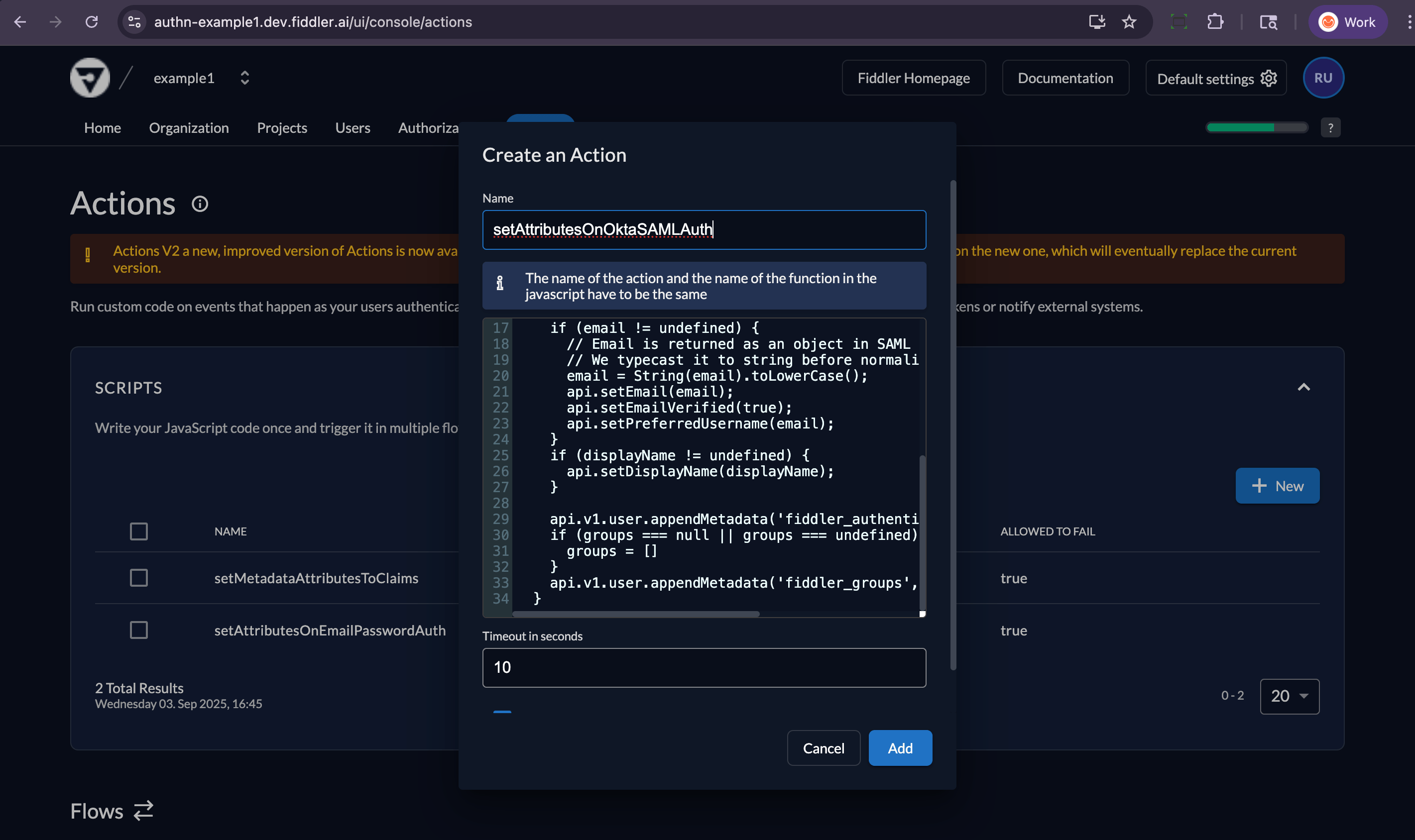 Fiddler AuthN console new custom Action script