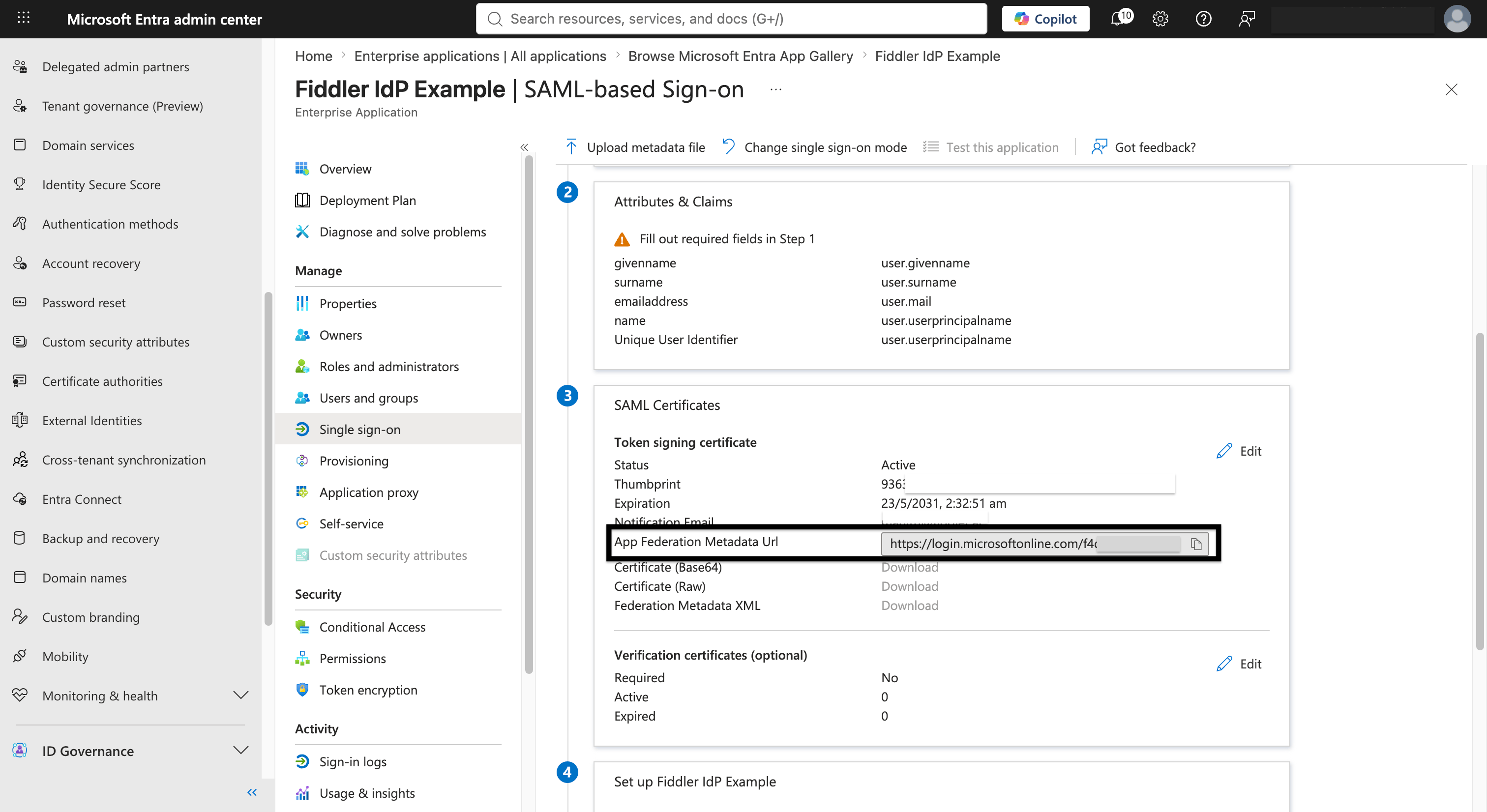 Microsoft Entra ID SAML certificates with App Federation Metadata Url